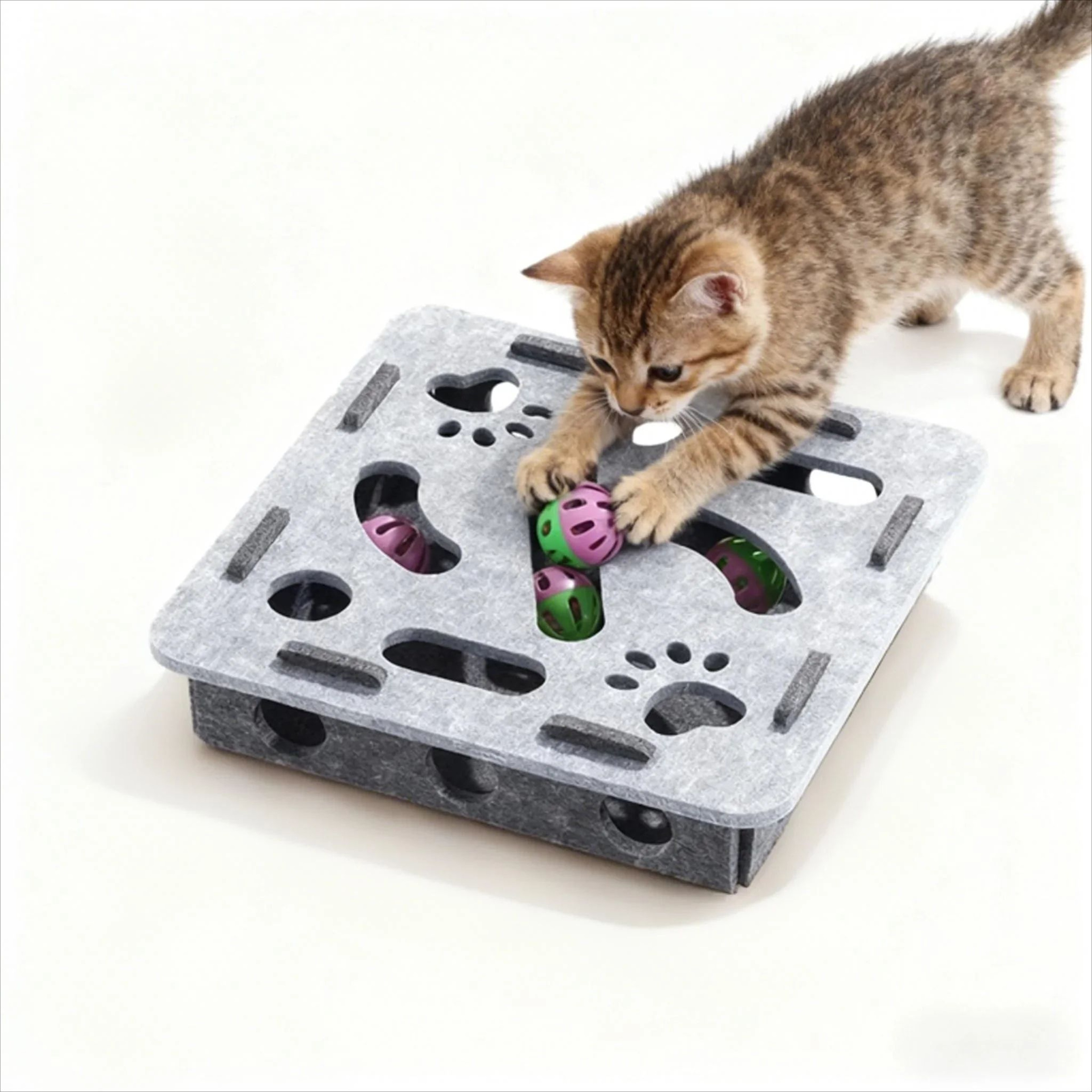HuntBox Play Lab  Indoor Cat Puzzle Toy Felt Exercise Box With Ball For Interactive Play 0