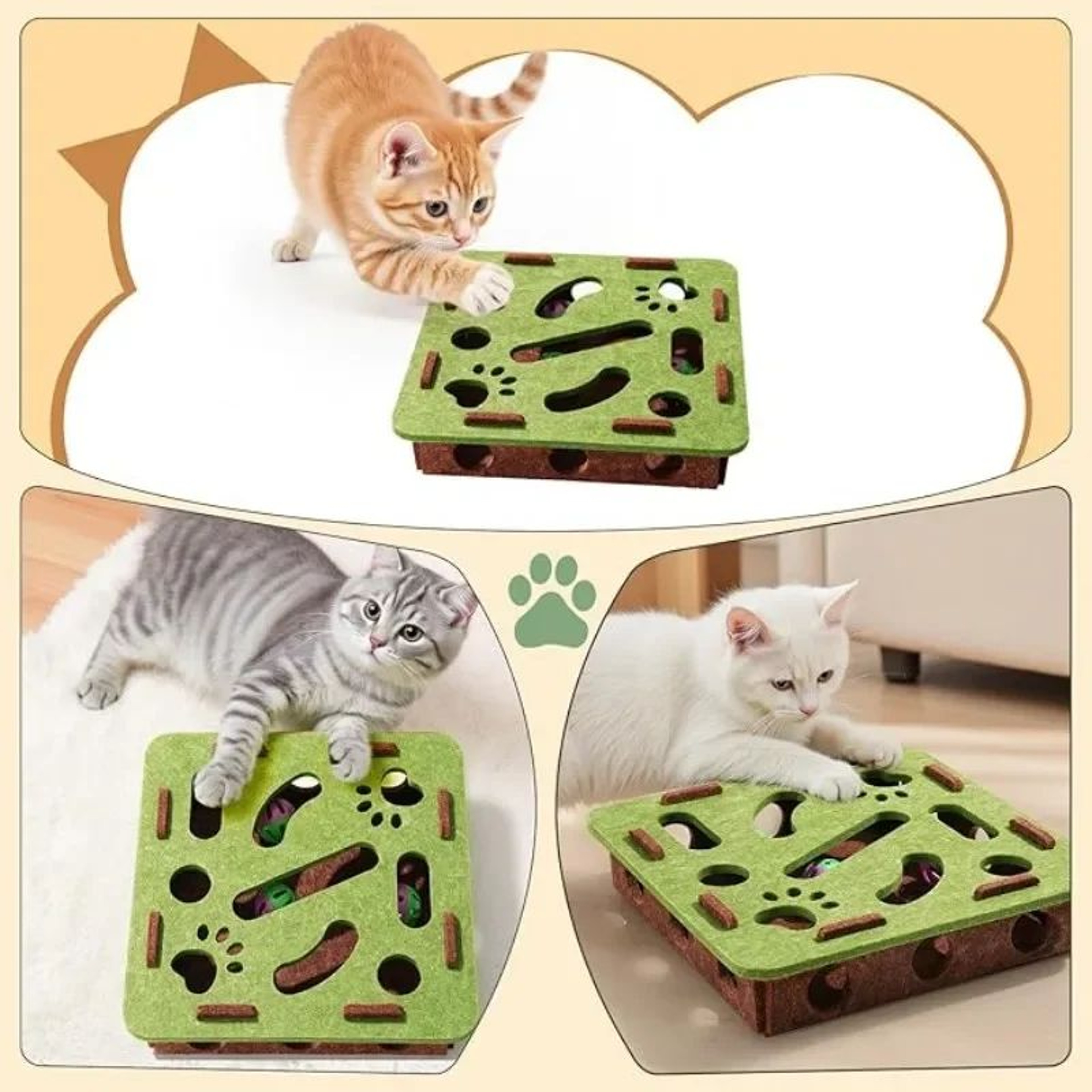 HuntBox Play Lab  Indoor Cat Puzzle Toy Felt Exercise Box With Ball For Interactive Play 3
