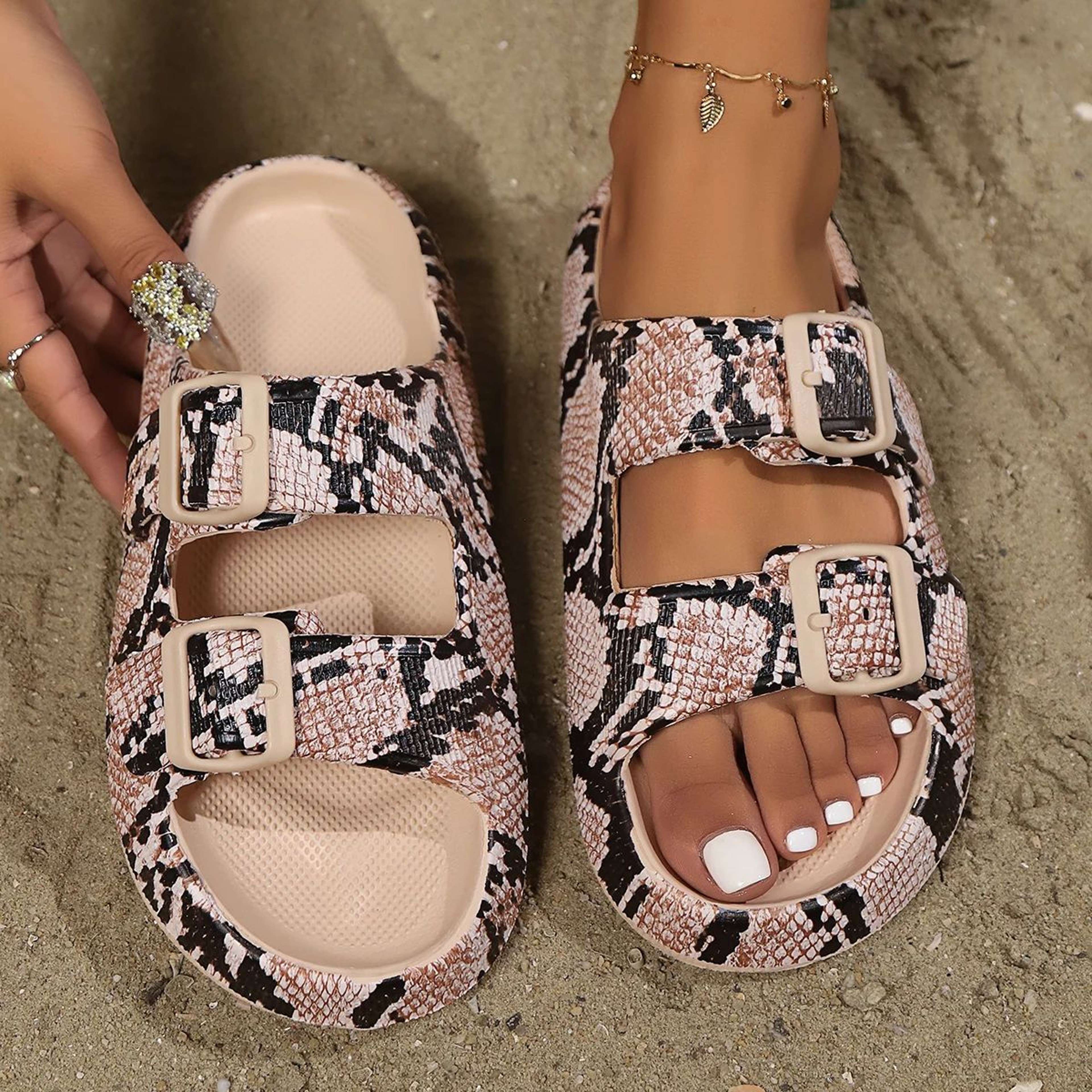 Premium Leopard Comfort Cloud Slides  Women ThickSole Summer Beach  Travel Sandals 15