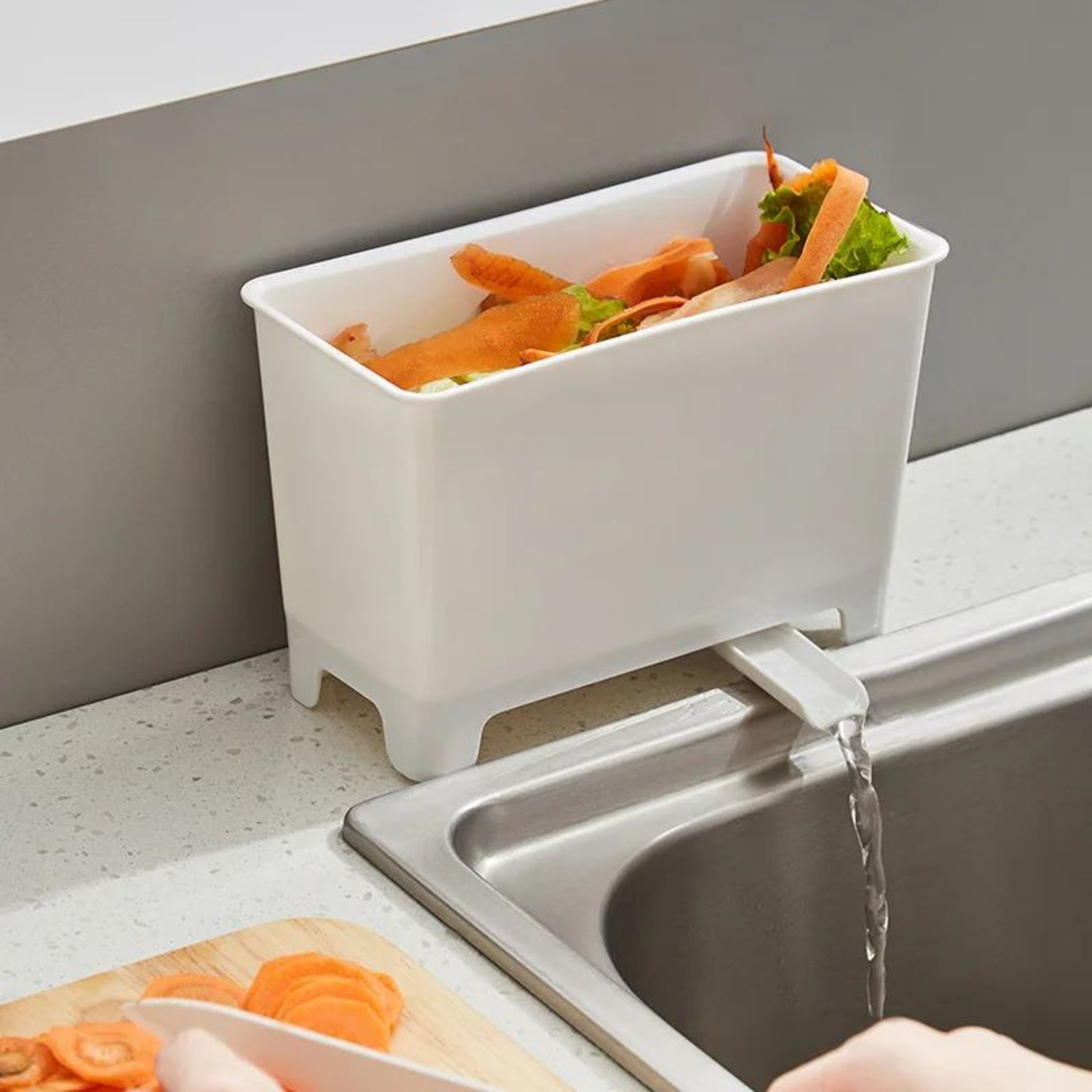 SinkMounted Kitchen Garbage Bin With Drain Filter  Compact Sink Strainer Basket For Food Waste Cont 0
