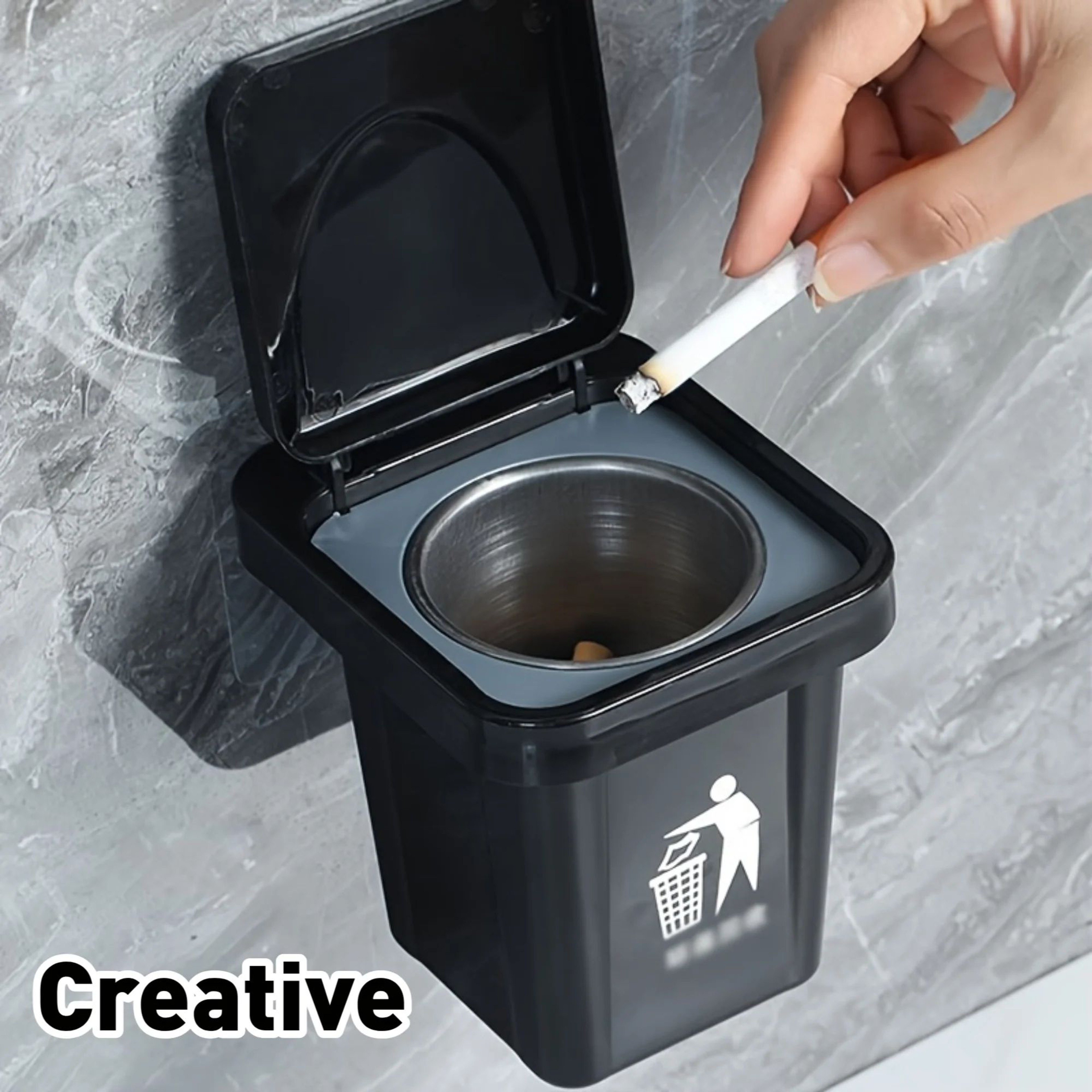 WallMounted Stainless Steel Ashtray With Lid  Compact Trash Can Ashtray For Clean OdorControlled Sp 0