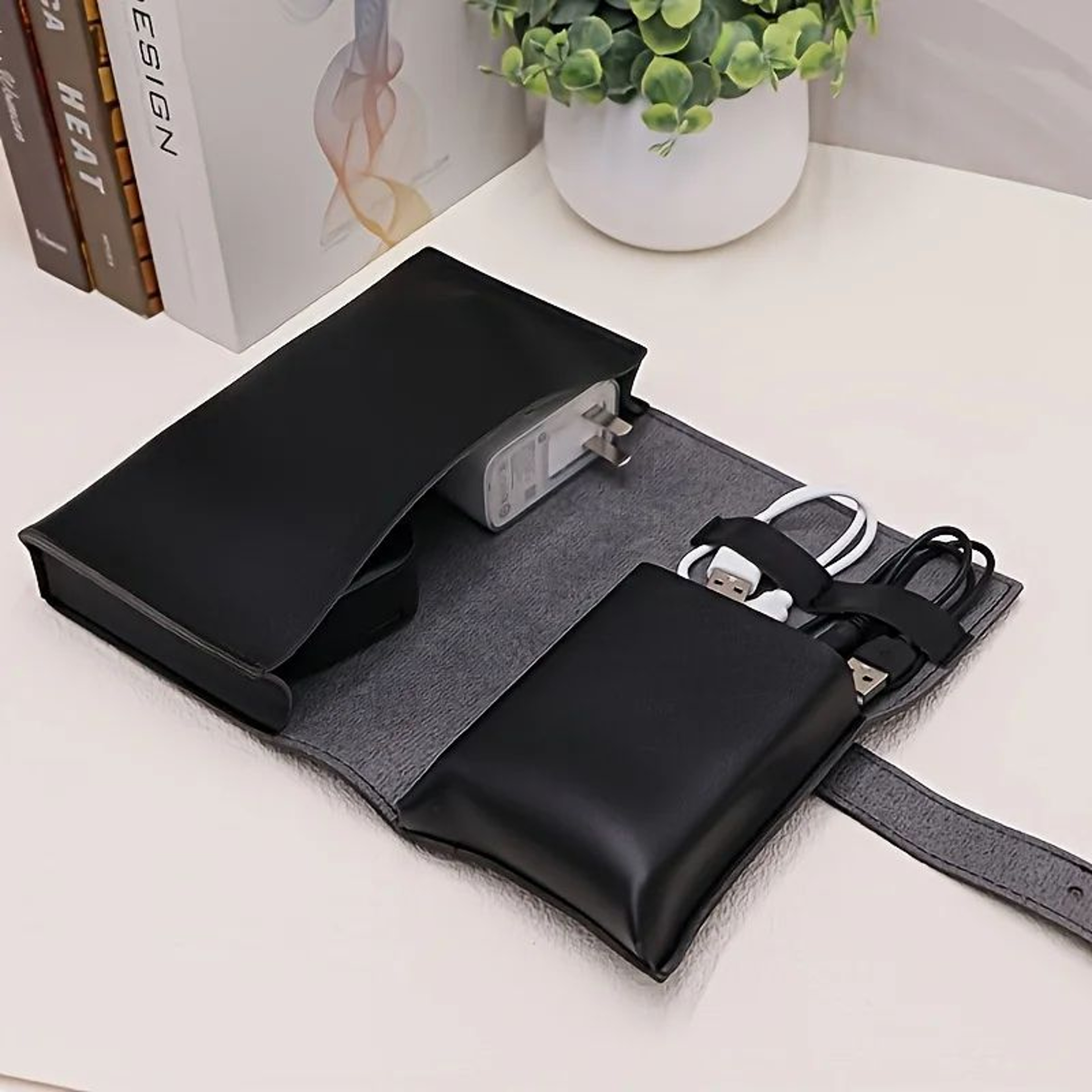 Premium PU Leather Tech Organizer Storage Case  MultiCompartment Cable  Charger Organizer Case For  6