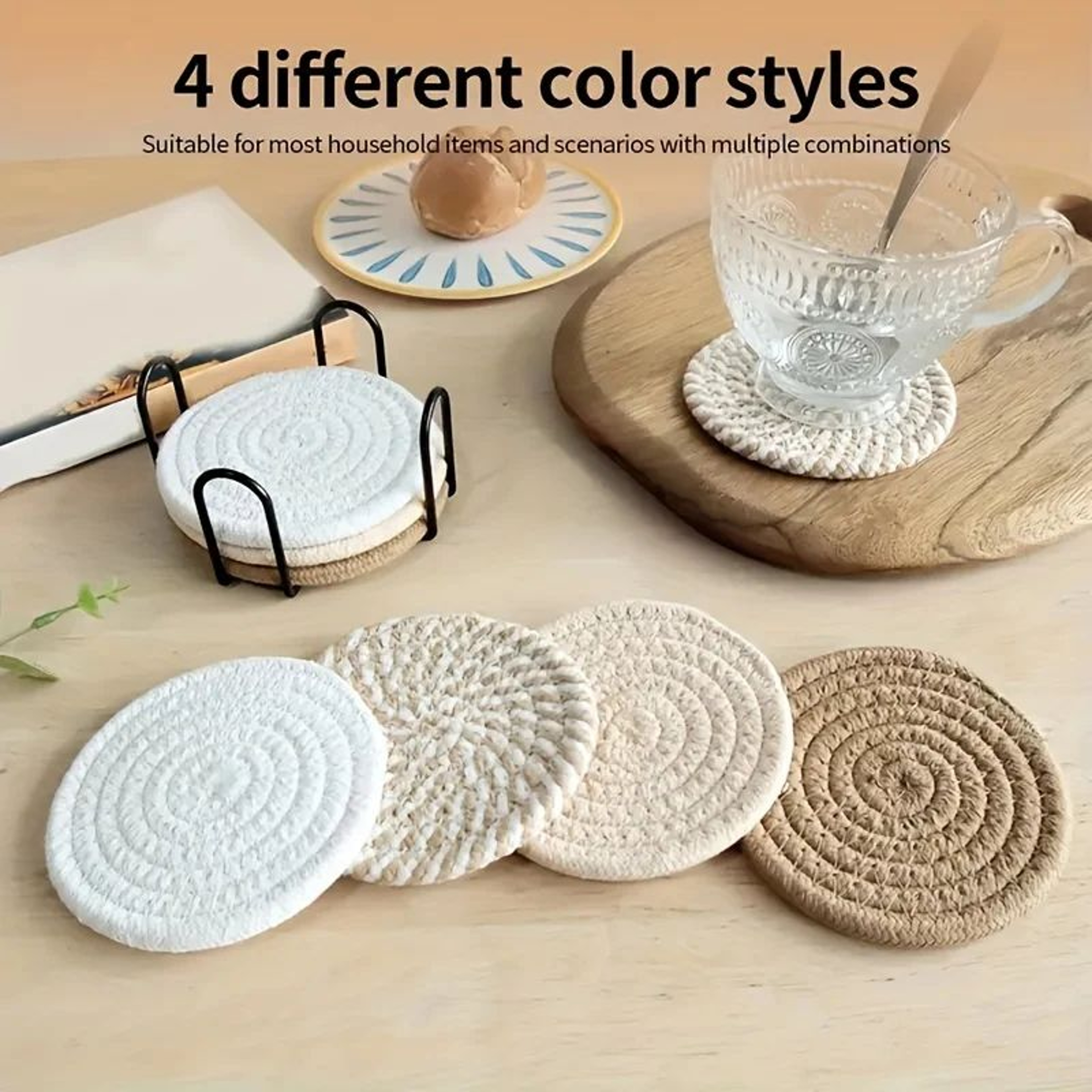 Minimalist Cotton Fabric Drink Coasters  Absorbent Coffee Table Coasters 4pcs 2