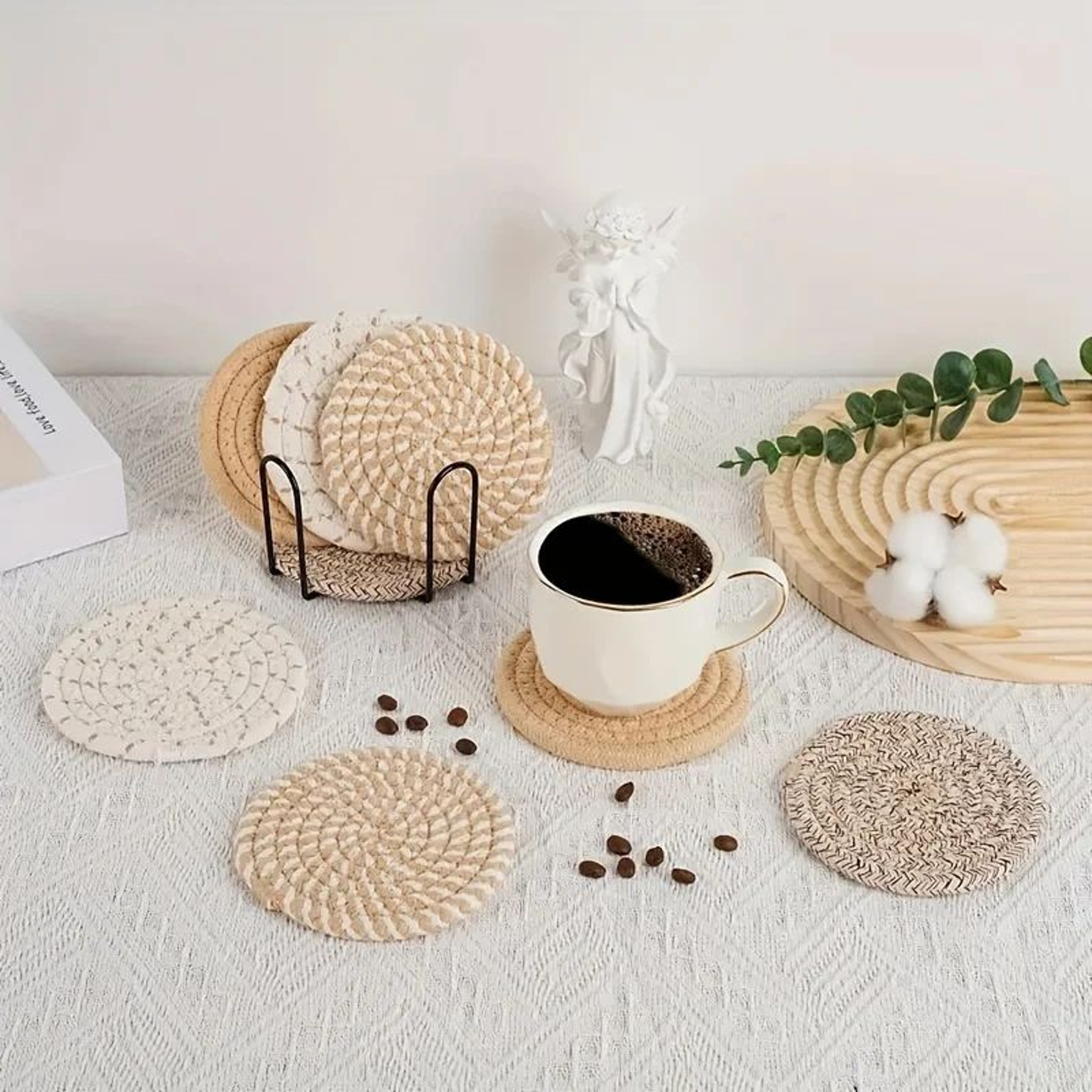 Minimalist Cotton Fabric Drink Coasters  Absorbent Coffee Table Coasters 4pcs 4