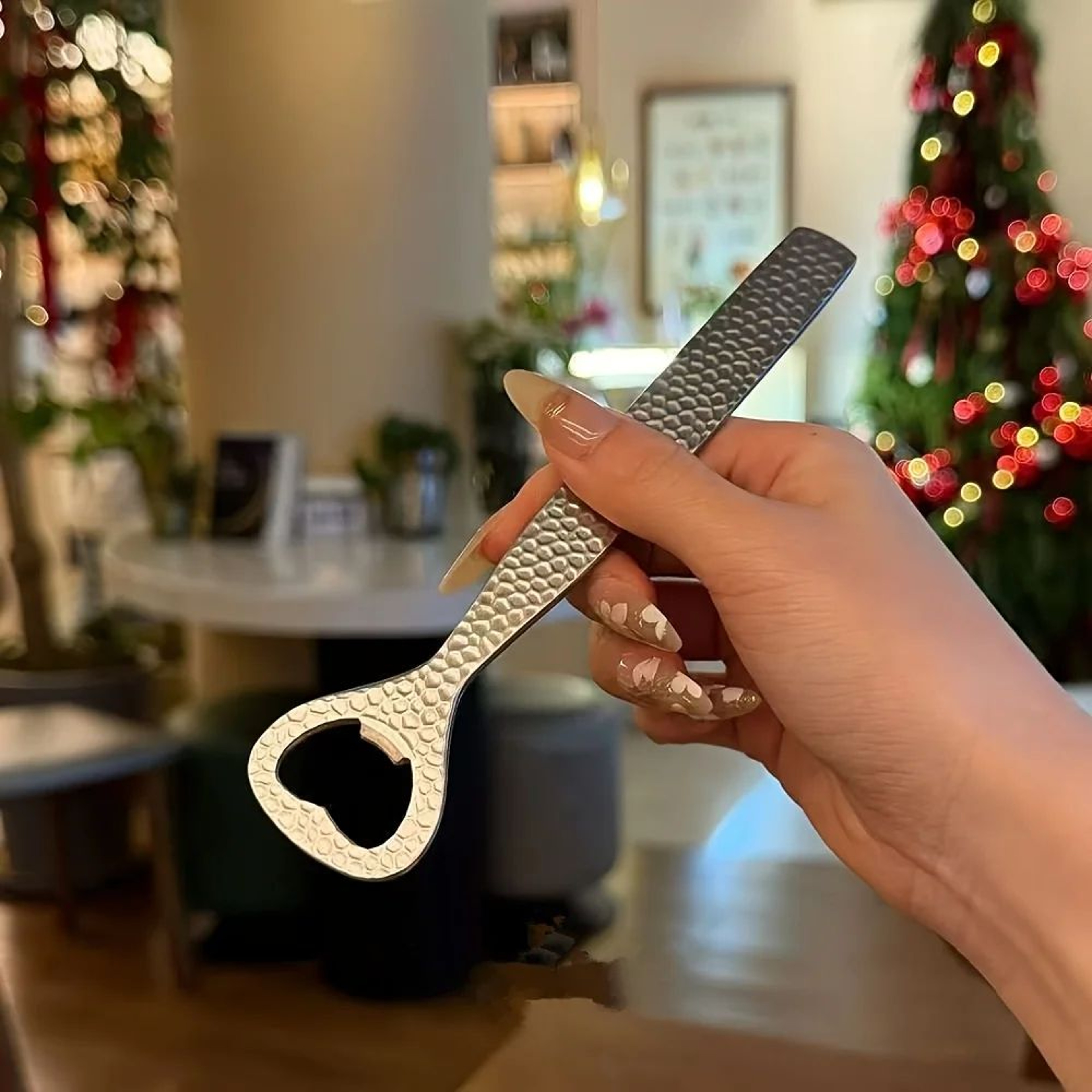 Hammered Stainless Steel Bottle Opener  HeavyDuty Lever Bar Tool 2