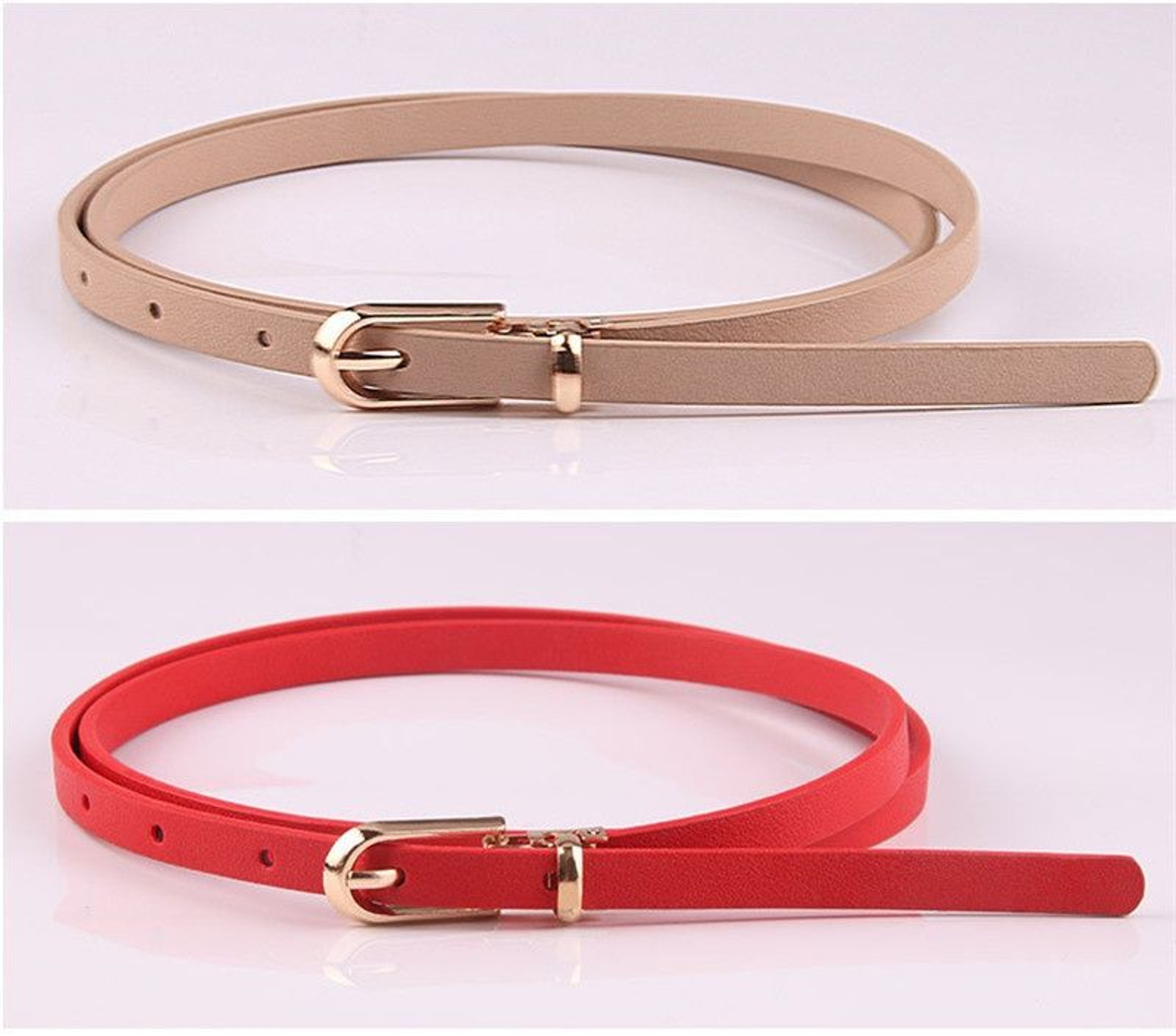 Adjustable Thin Waist Belt For Women  Candy Color Faux Leather Fashion Belt 14