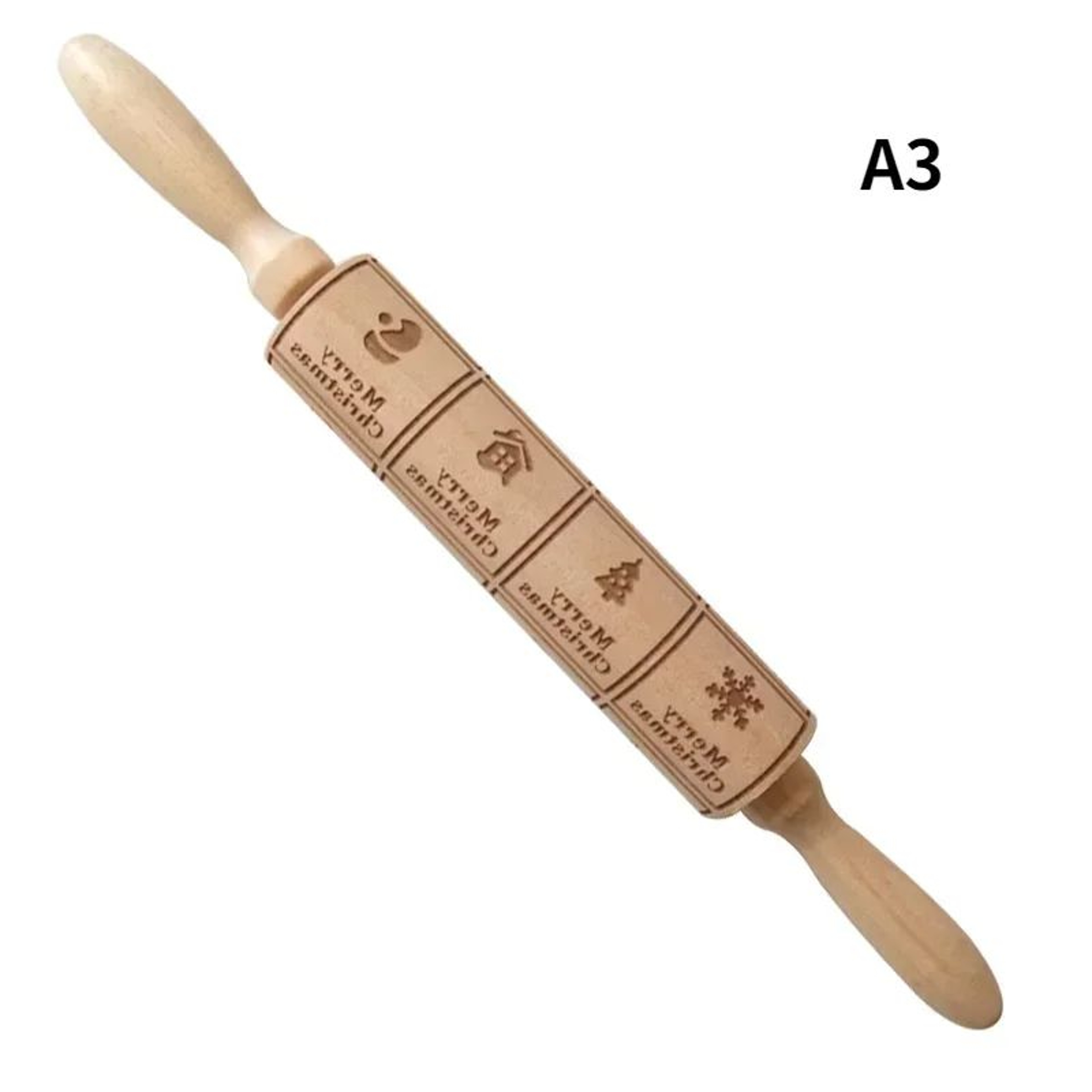Premium Holiday Cookie Embossing Rolling Pin  Christmas Pattern Wooden Dough Roller 8