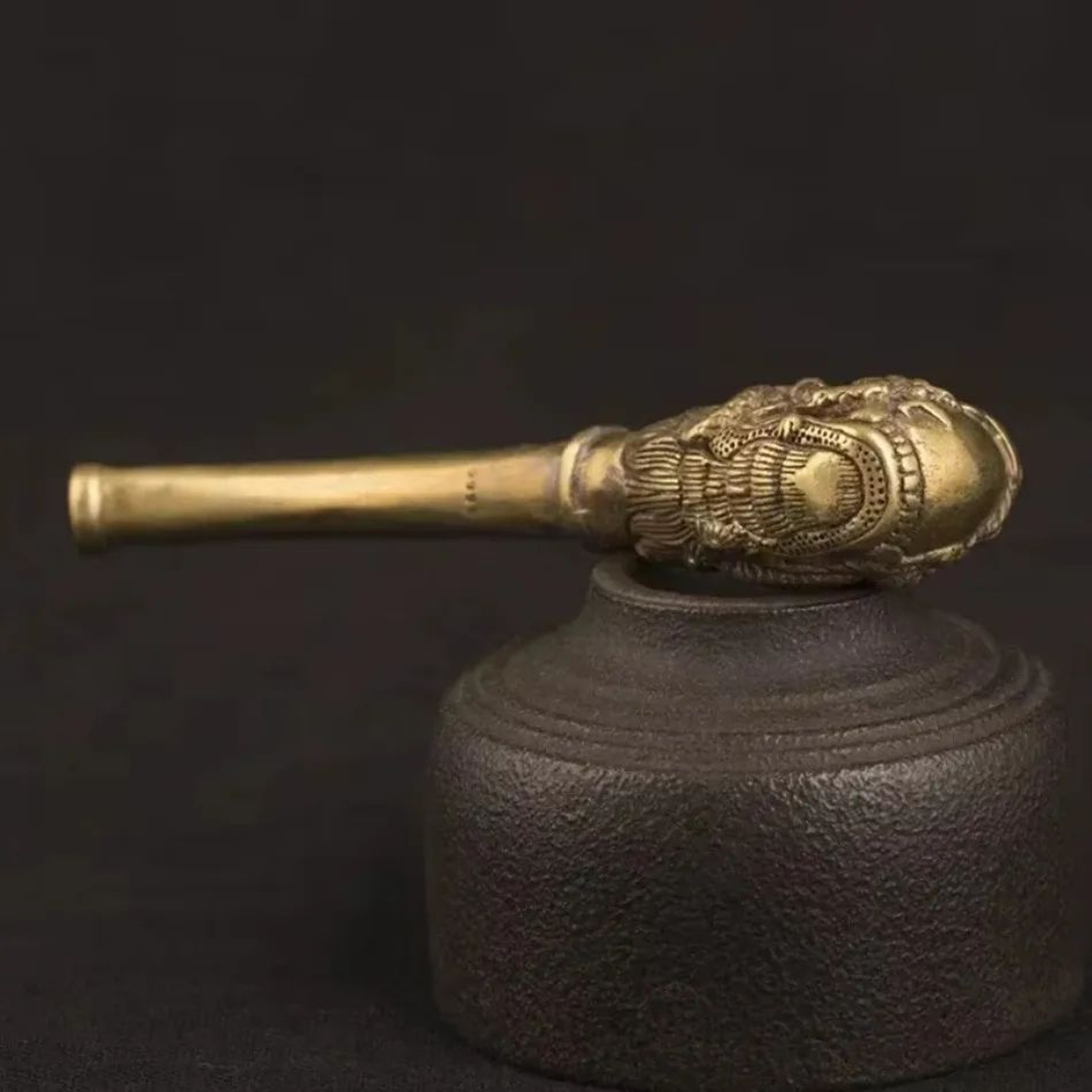 Bronze Buddha Head Smoking Pipe  Vintage Spiritual Smoking Accessory 2