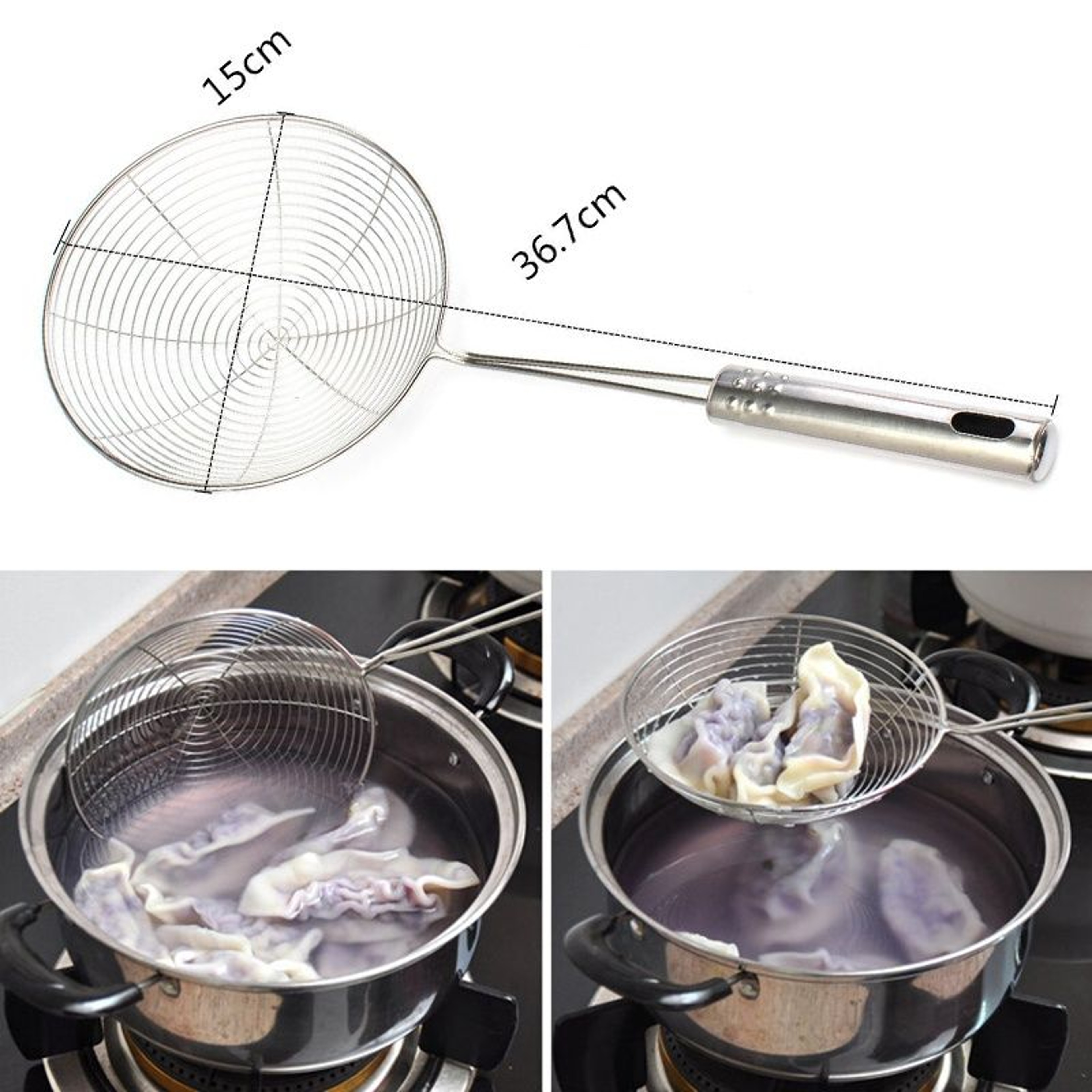 Stainless Steel Frying Filter Spoon  Long Handle Oil Strainer  Kitchen Sieve 4
