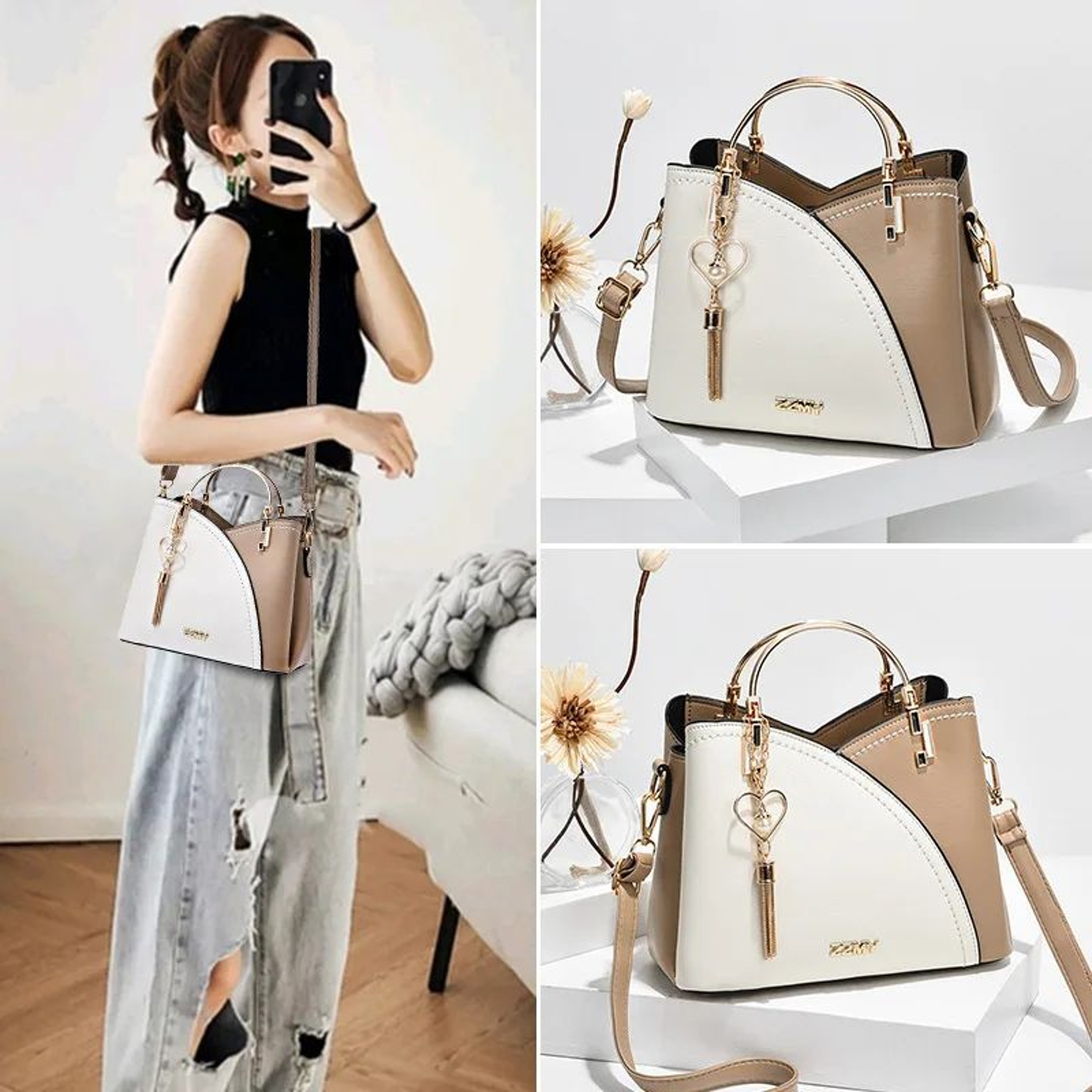 Elegant Patchwork PU Leather Shoulder Bag  Women Office Messenger Handbag 1