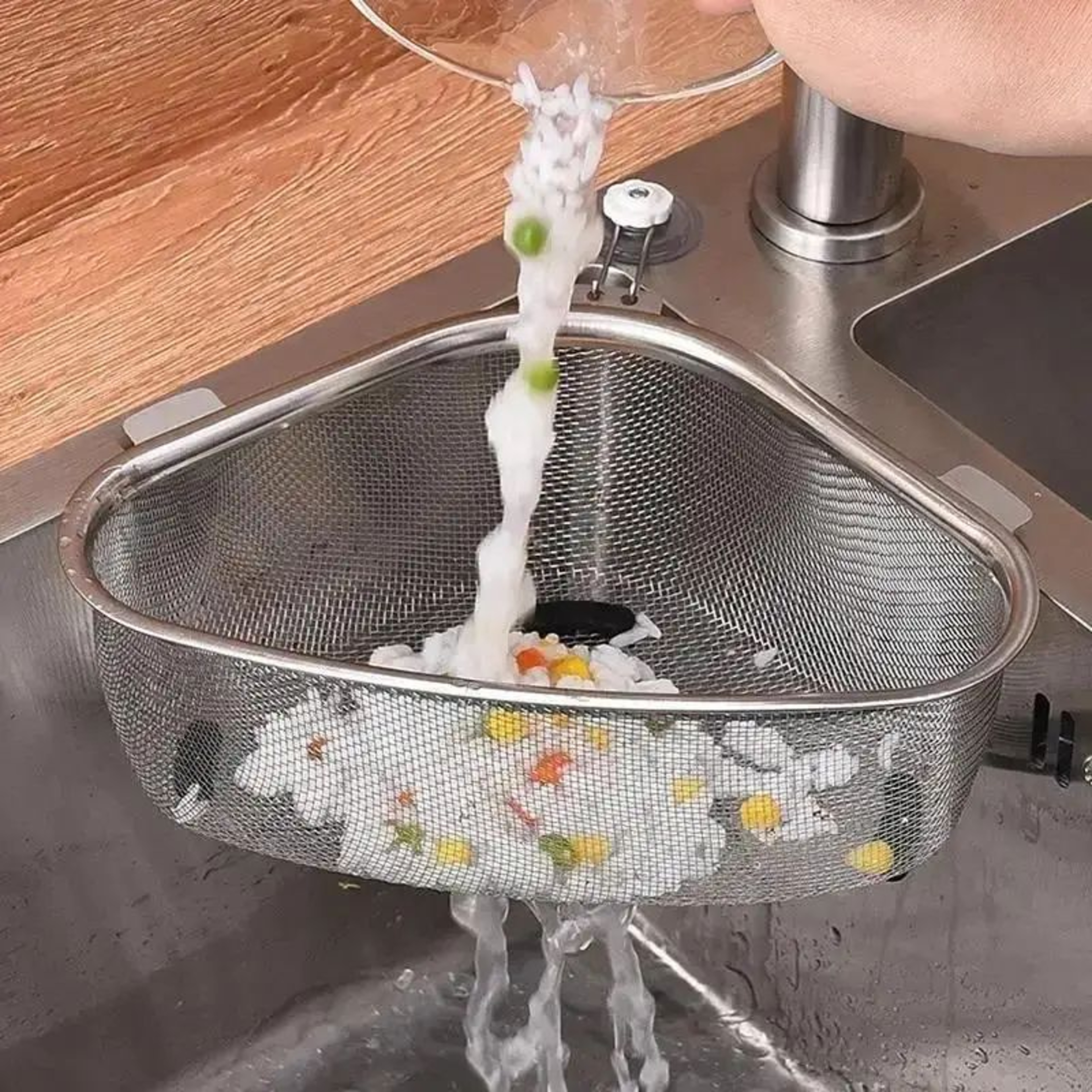 Stainless Steel Sink Drain Basket  Triangle Kitchen Food Filter  Organizer Rack 4