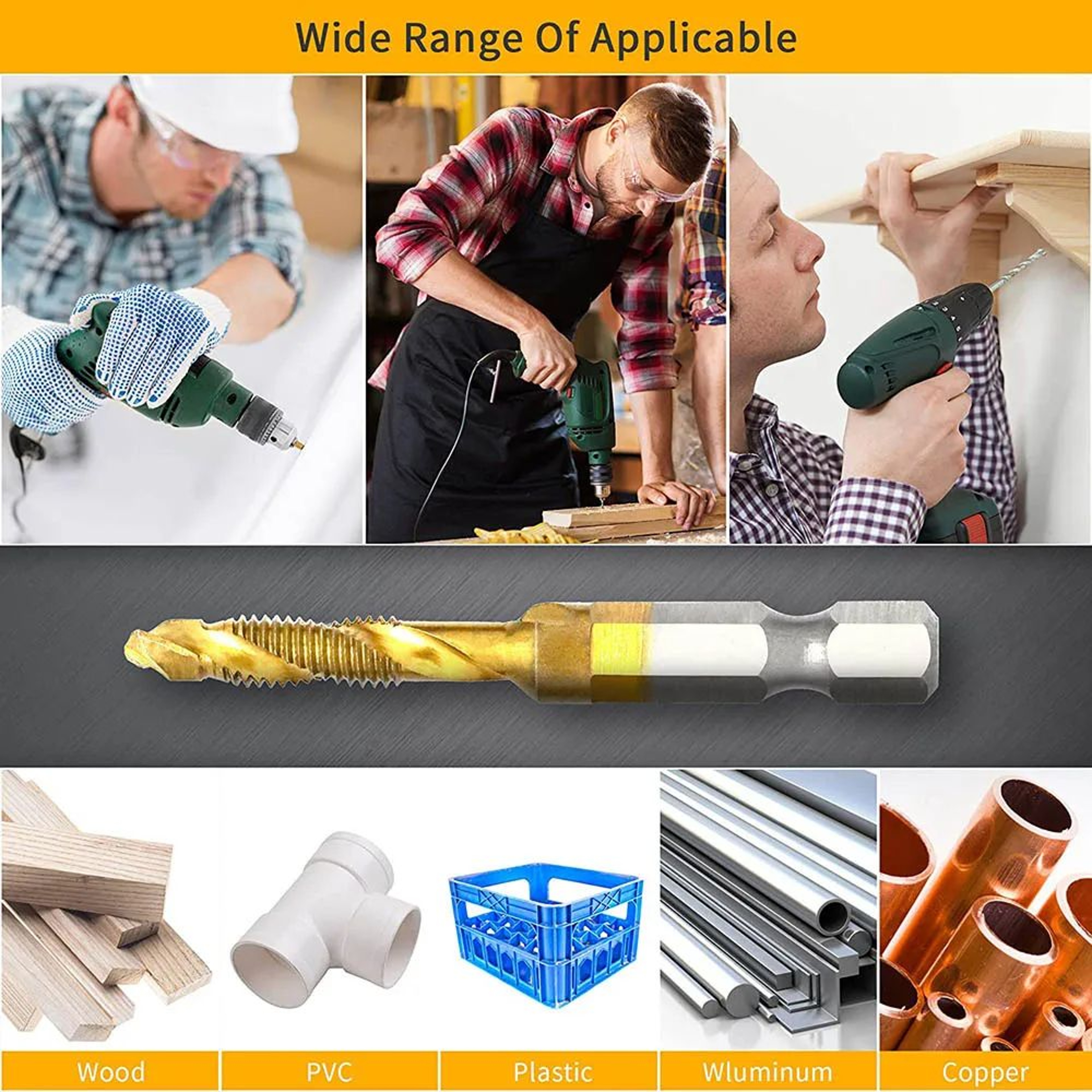 Titanium HSS Tap Drill Bit Set  Hex Shank Screw Thread Tapping Tools M3M10 4