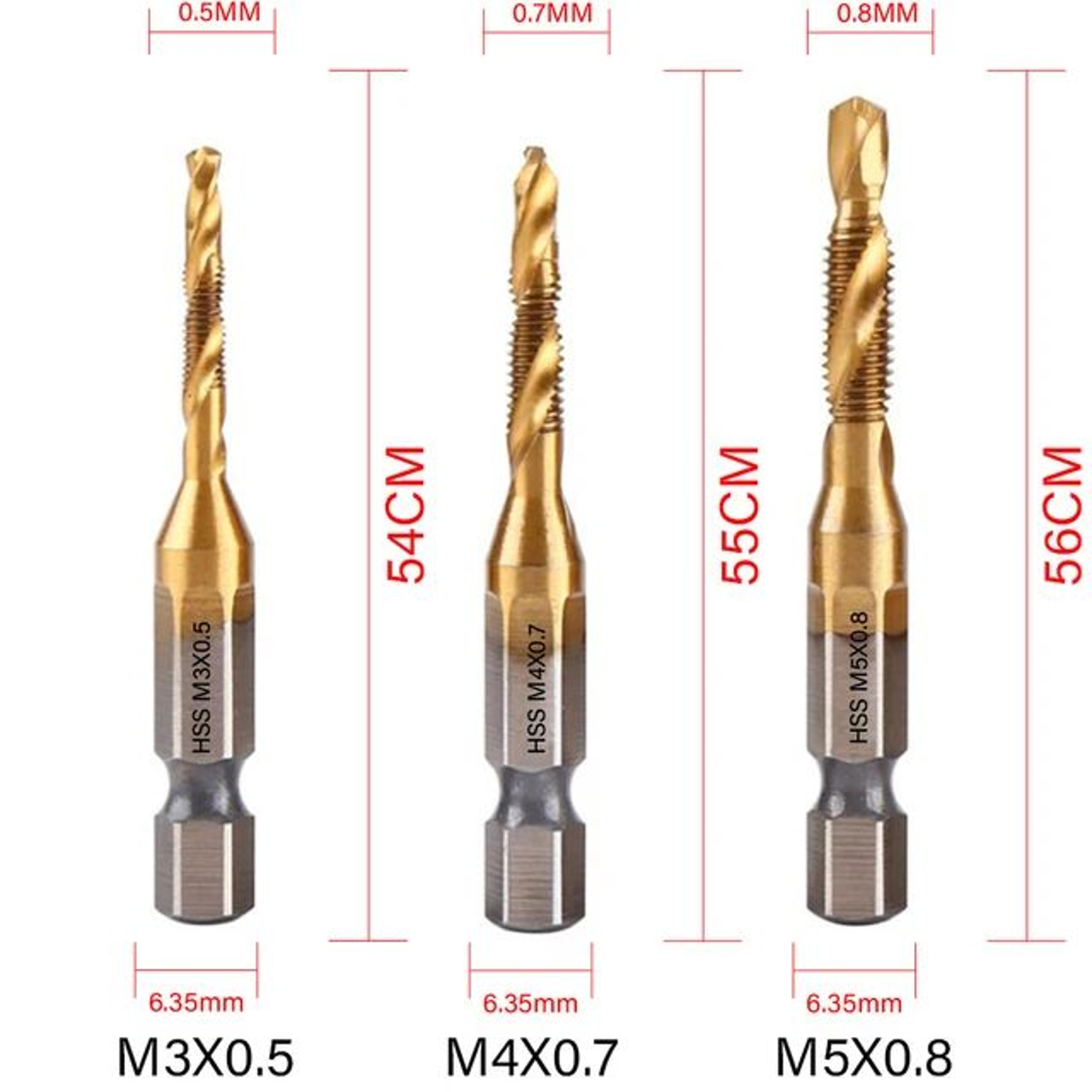 Titanium HSS Tap Drill Bit Set  Hex Shank Screw Thread Tapping Tools M3M10 12