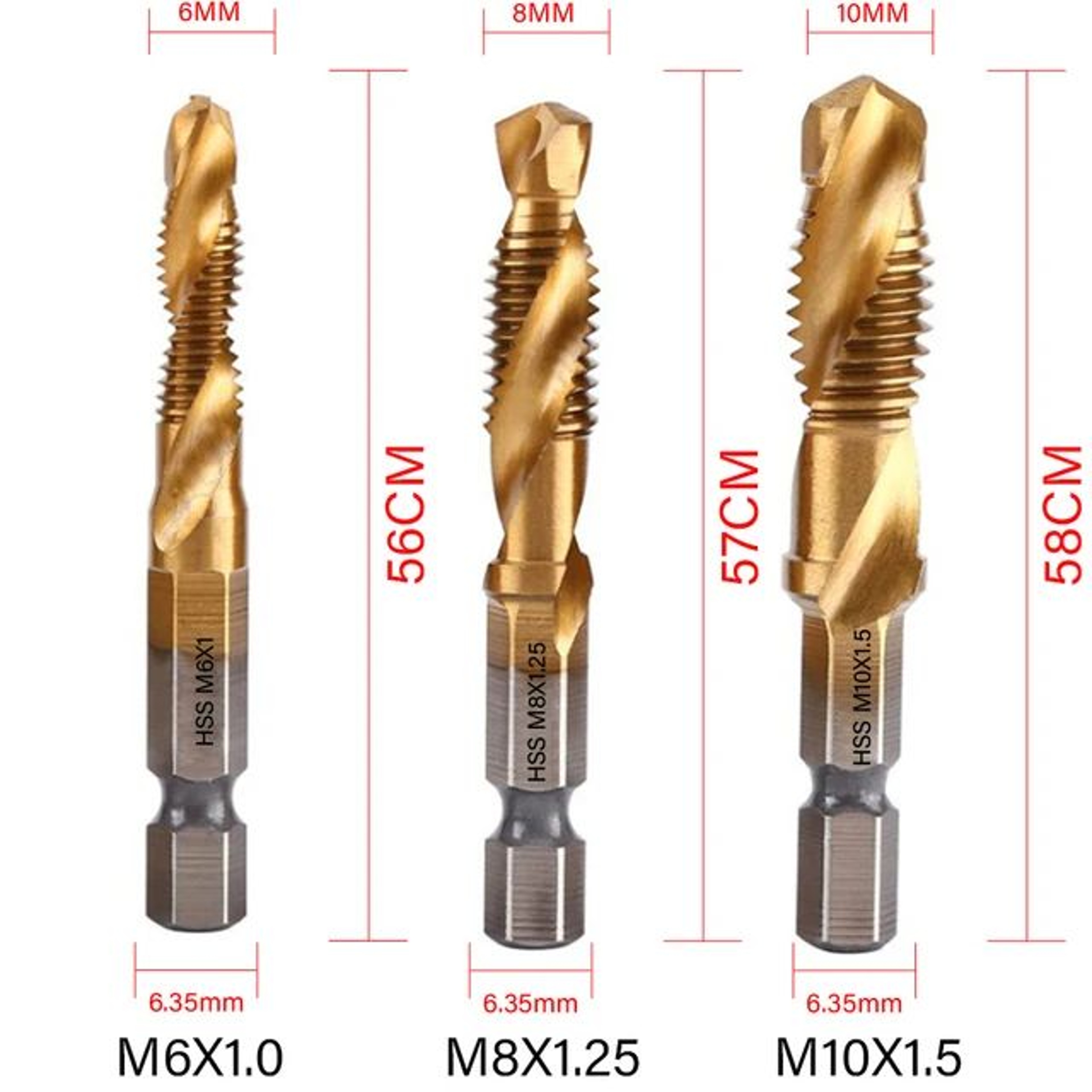 Titanium HSS Tap Drill Bit Set  Hex Shank Screw Thread Tapping Tools M3M10 13