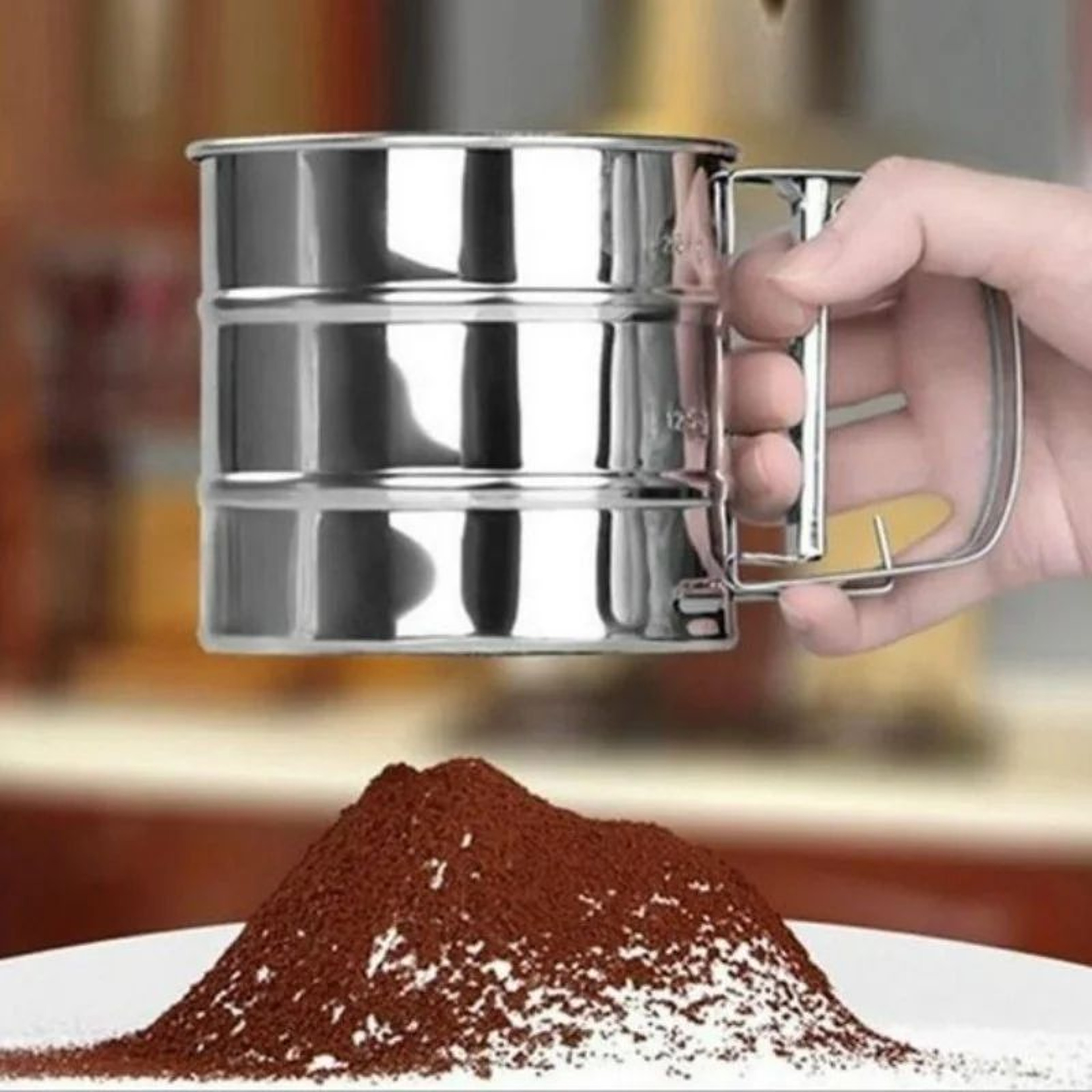 Premium Stainless Steel Handheld Flour Sieve  EasyGrip Baking Sifter Cup For Smooth ClumpFree Dry I 0