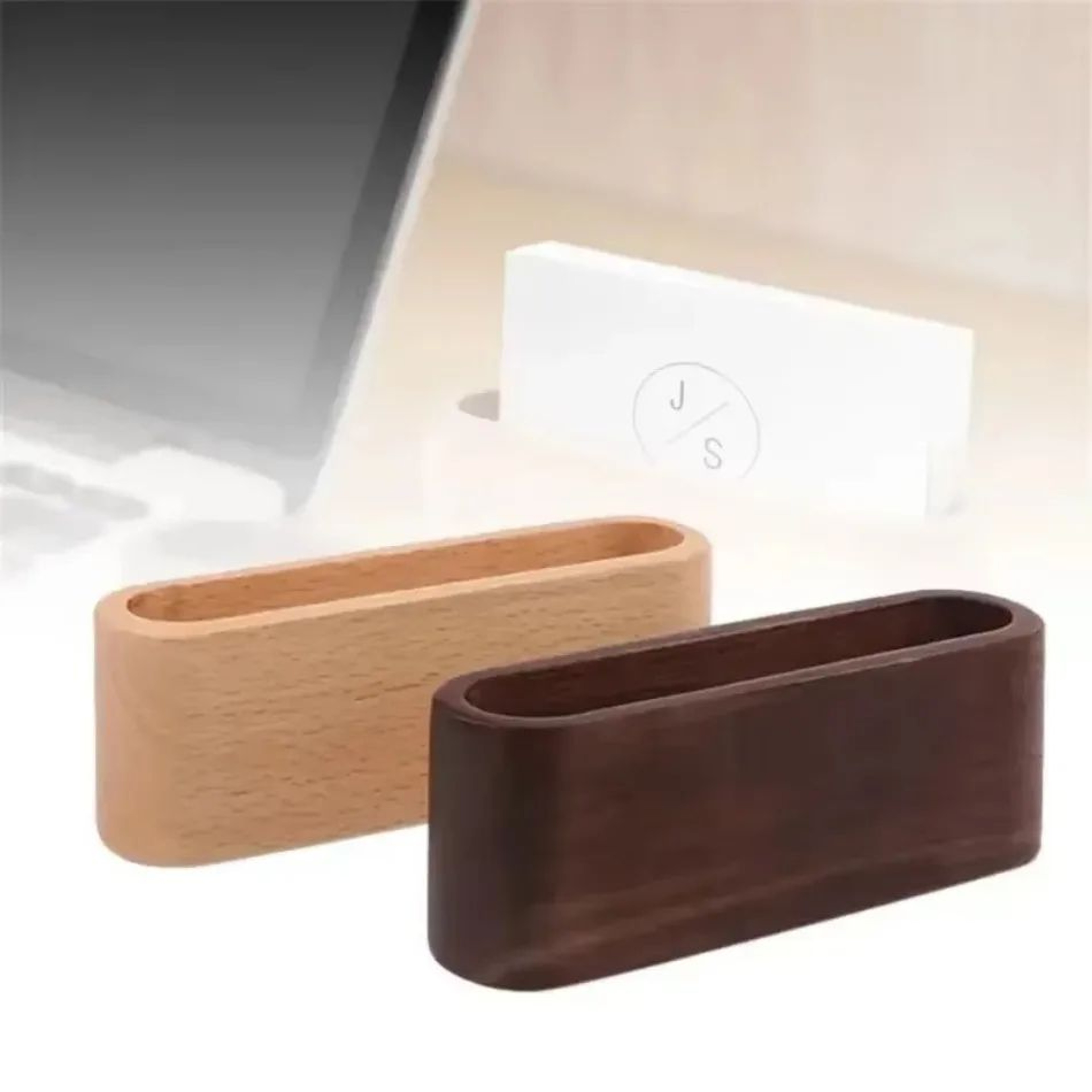 Black Walnut Wooden Business Card Box  Solid Wood Desktop Business Card Holder With Large Capacity  0