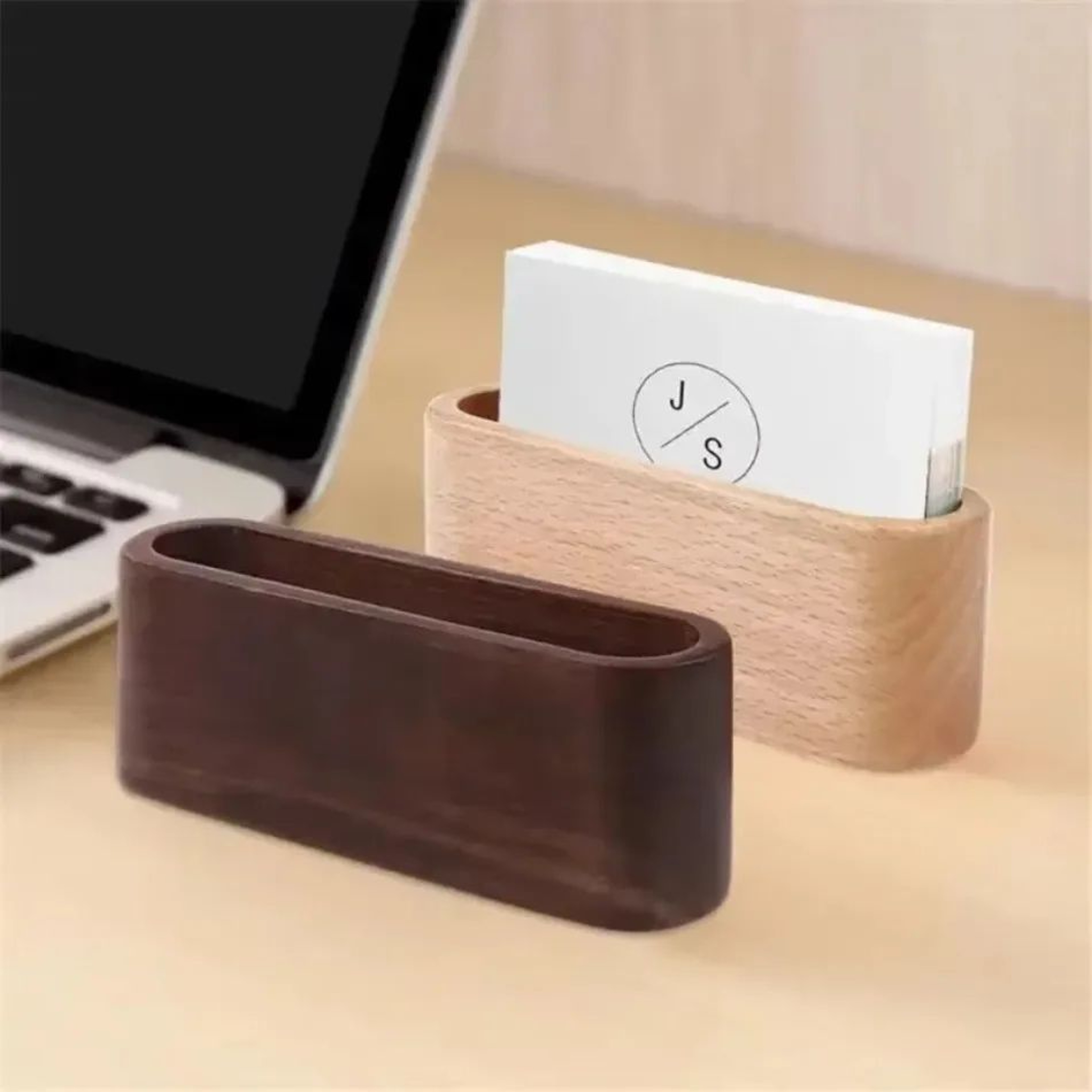 Black Walnut Wooden Business Card Box  Solid Wood Desktop Business Card Holder With Large Capacity  5