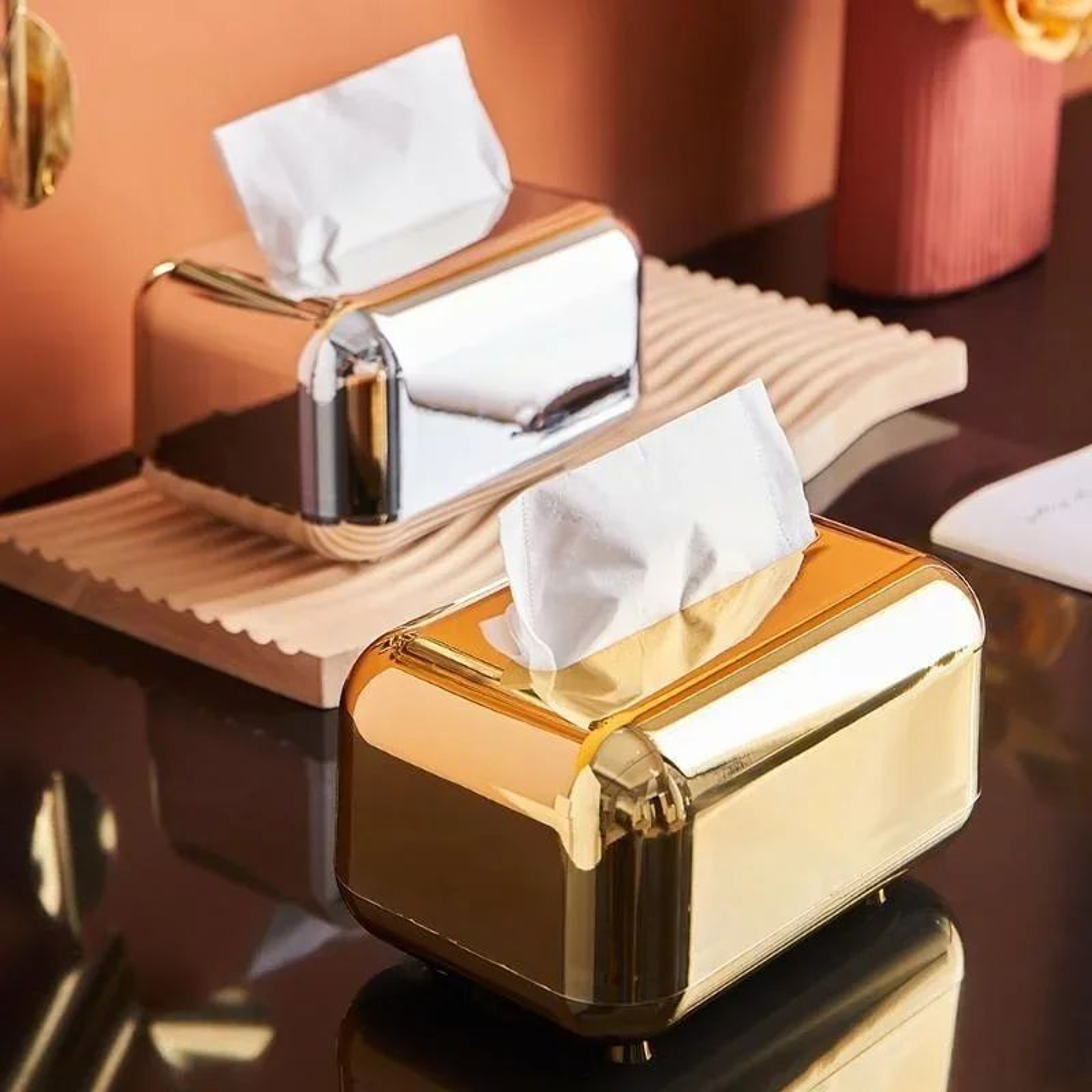 Luxury Golden Tissue Box Holder  Elegant Decorative Desktop Tissue Organizer 1