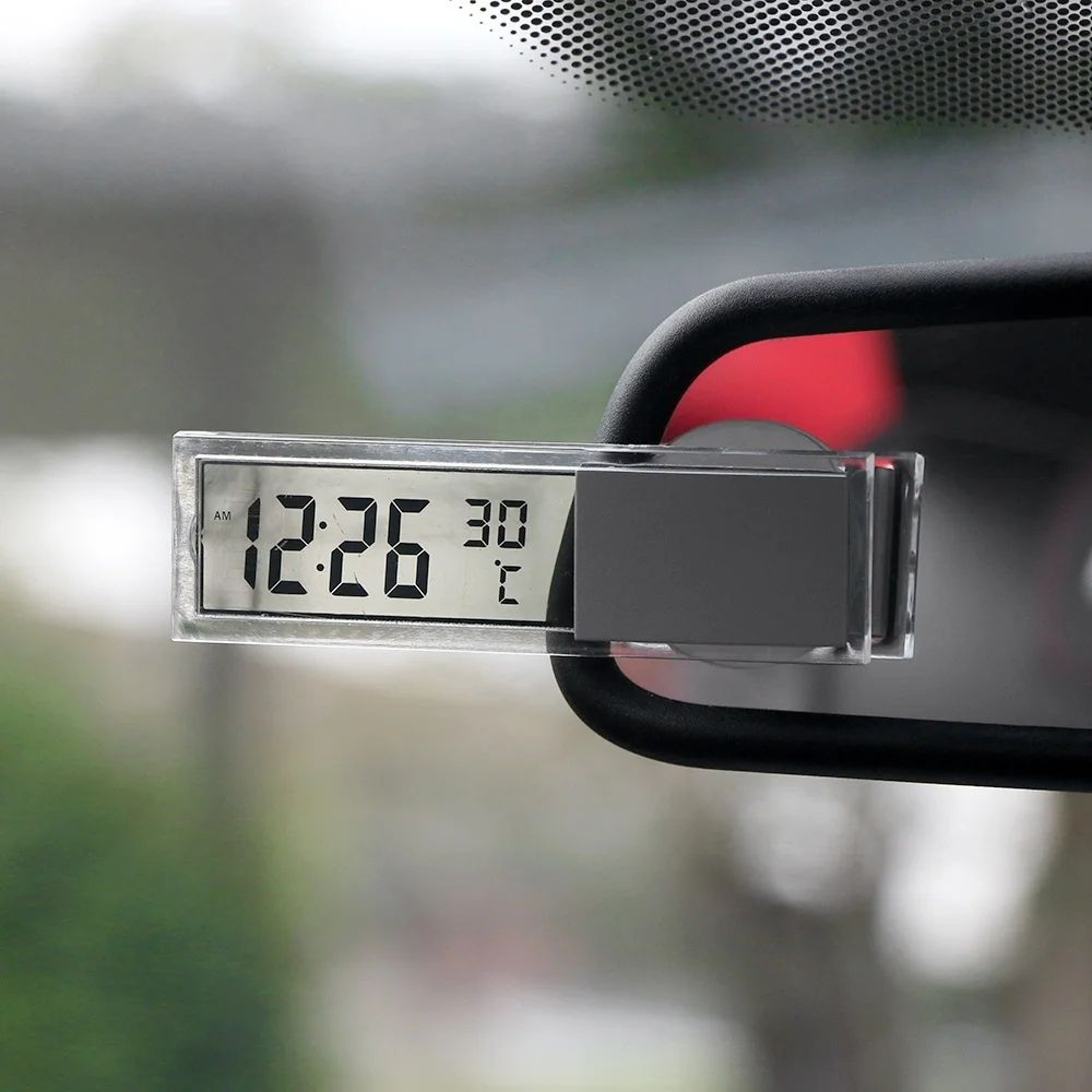 LCD Digital Car Thermometer With Clock Indoor Outdoor Temperature Display 0