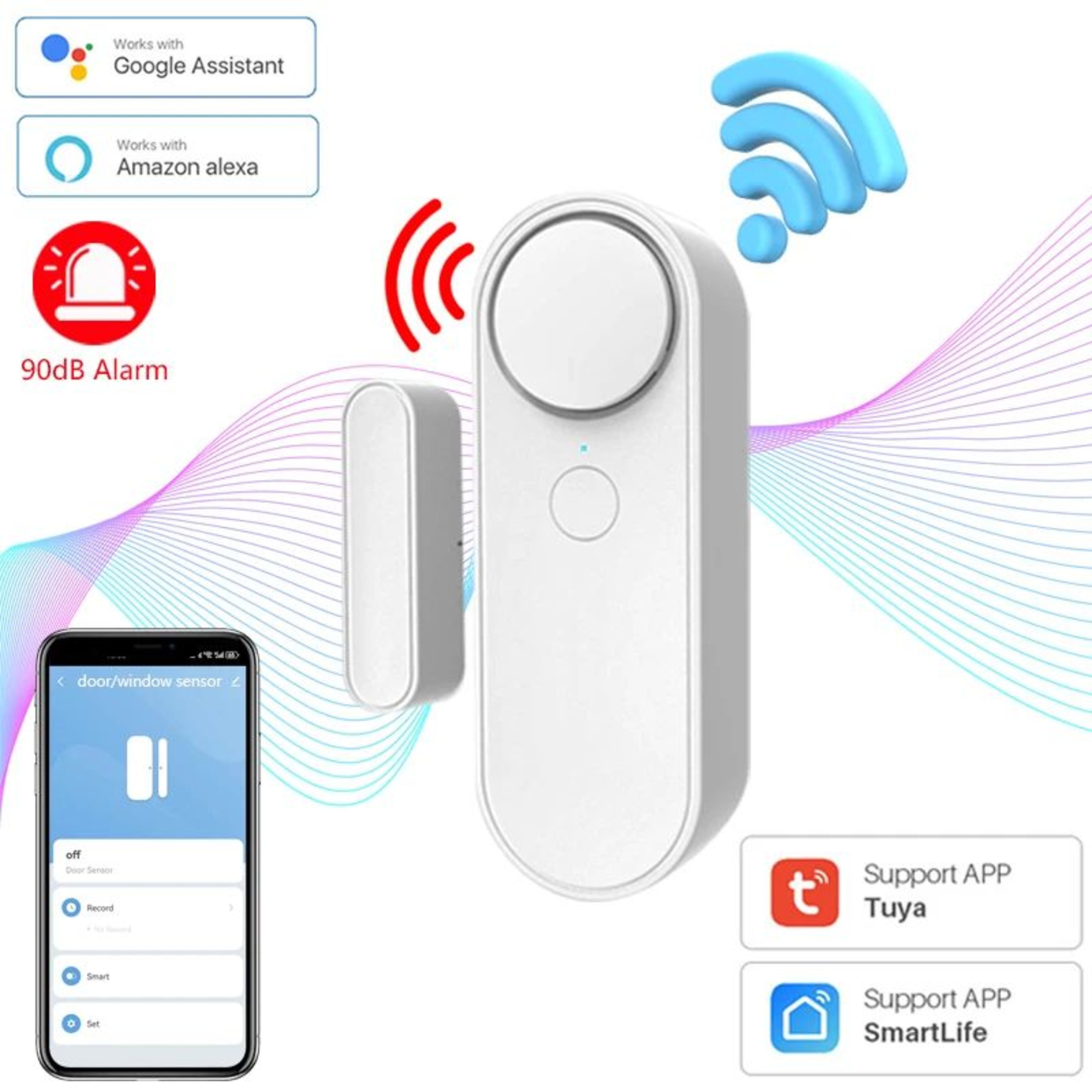 Tuya WiFi Door  Window Sensor Smart Home Security Alarm With Siren 0