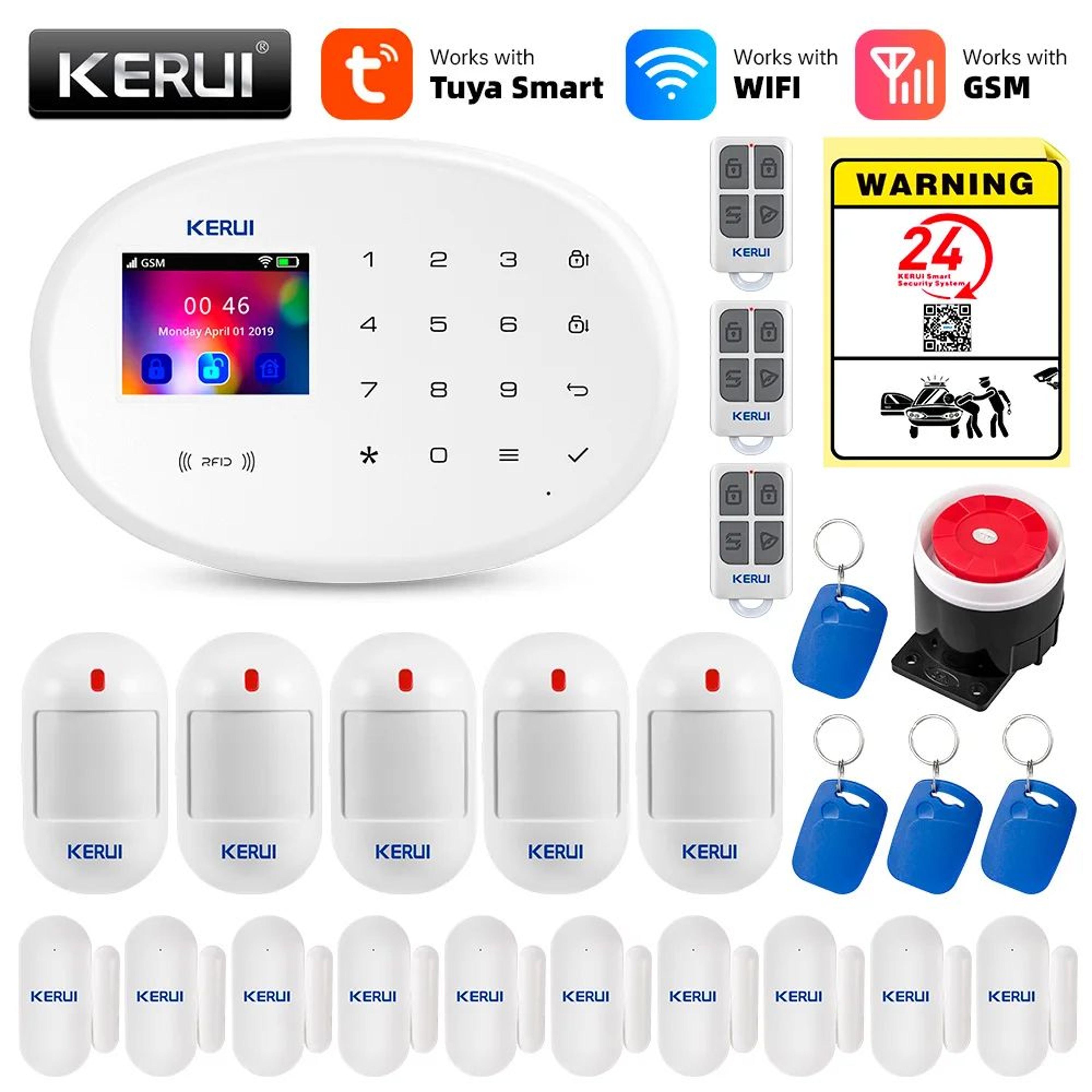 KERUI Smart WiFi GSM Home Alarm System With Motion Sensor Tuya App Control 8