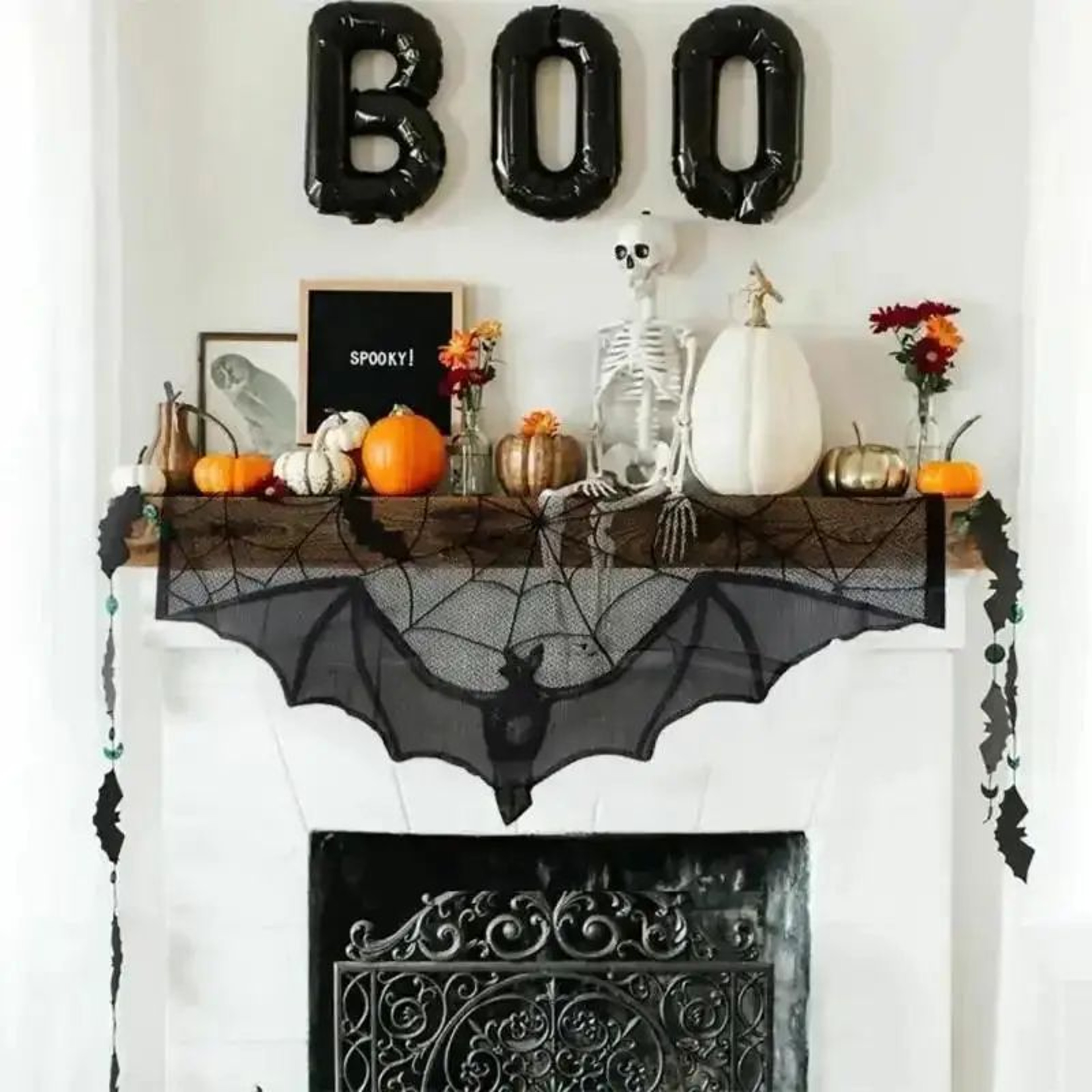 Gothic Bat Lace Halloween Curtain  Spooky Halloween Lace Curtain For Tables Windows  Fireplace 1