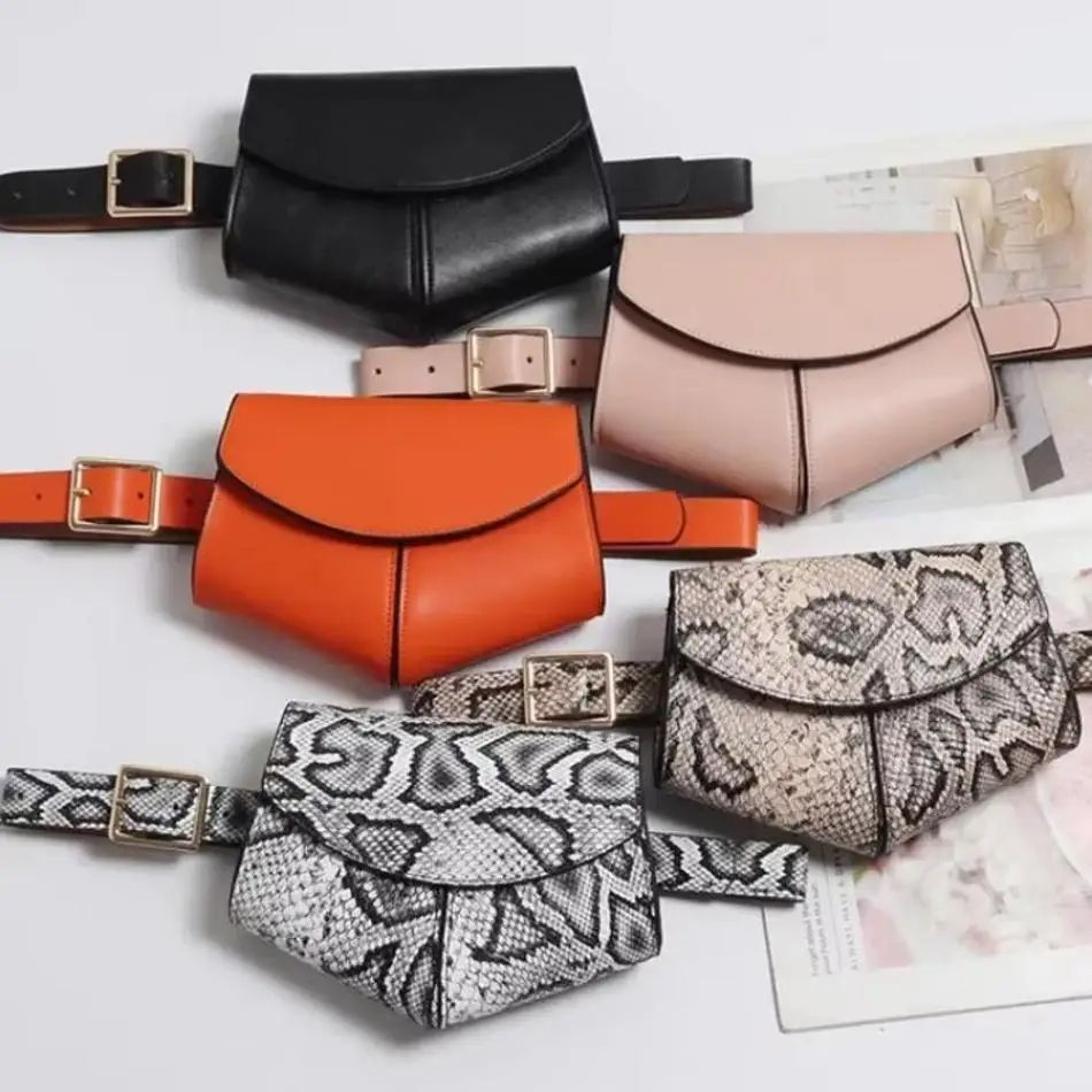 Chic Snakeskin Waist Saddle Bag  Trendy Women Waist Bag With Belt Design 0