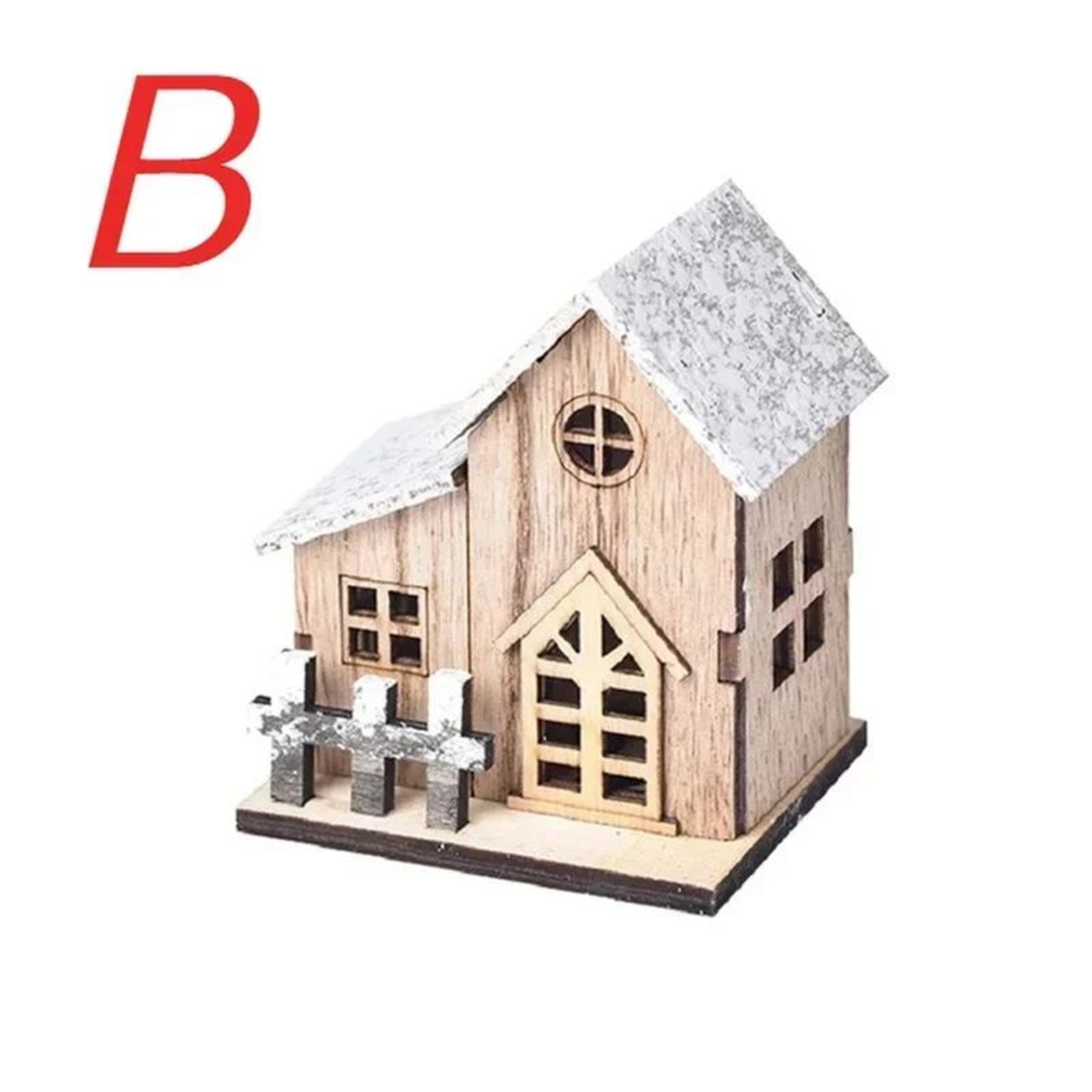Luminous LED Mini Wooden Christmas House  DIY LED Christmas House Ornament 7