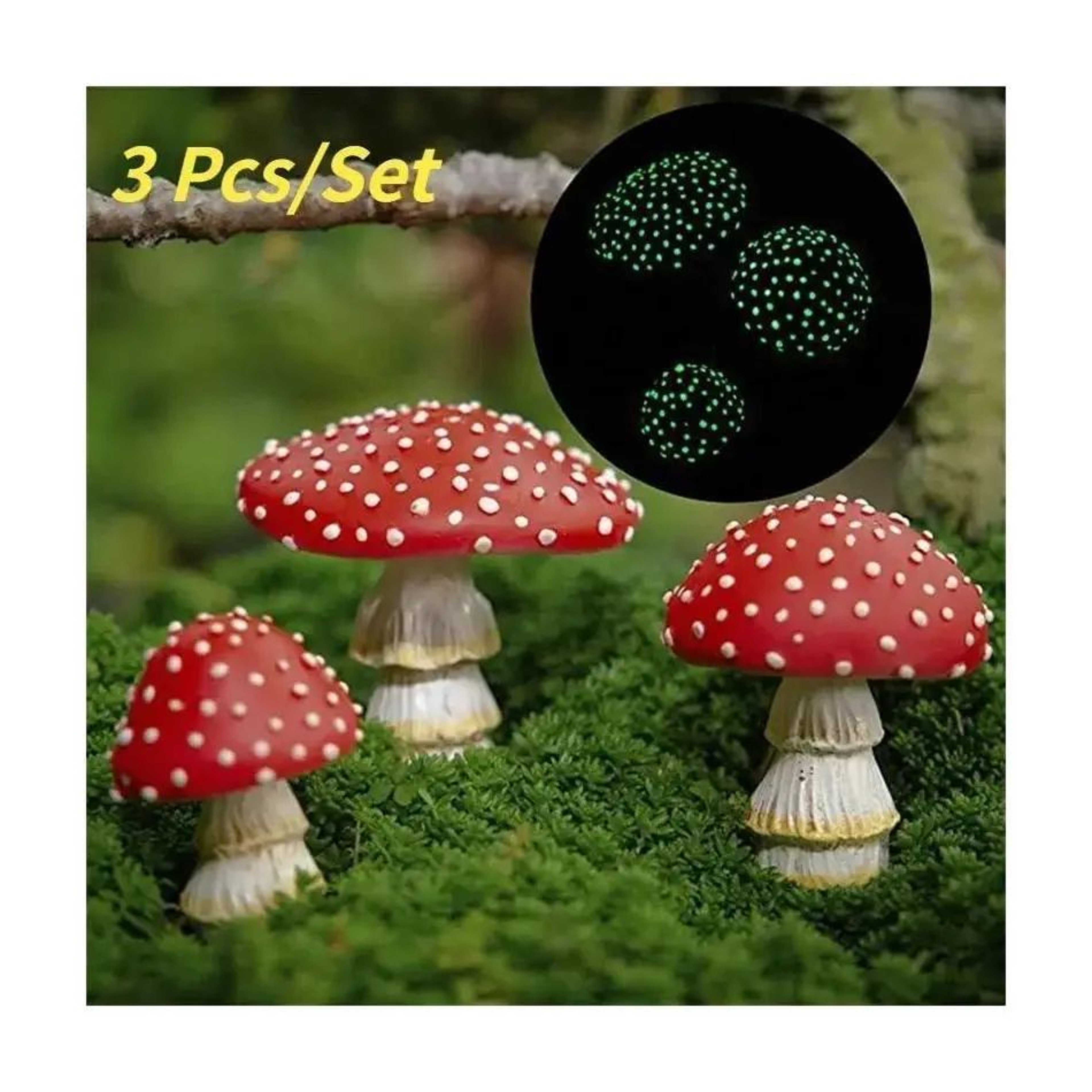 GlowShroom 3Piece Mini Mushroom Garden Decor  GlowintheDark Fairy Garden Miniatures 6