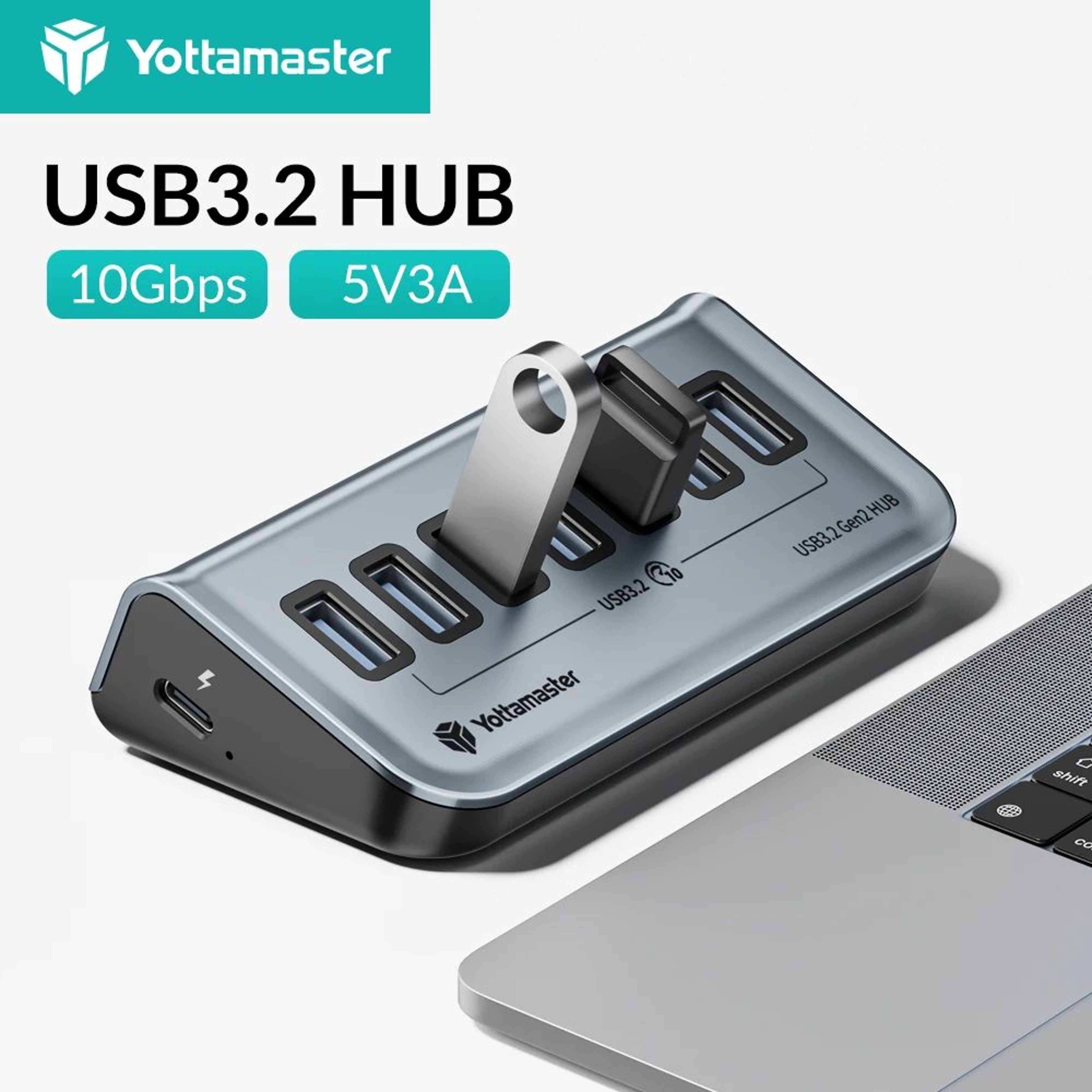 Yottamaster 7Port USBC 32 Hub  Powered 10Gbps USB Data Hub With 5V3A Adapter 0