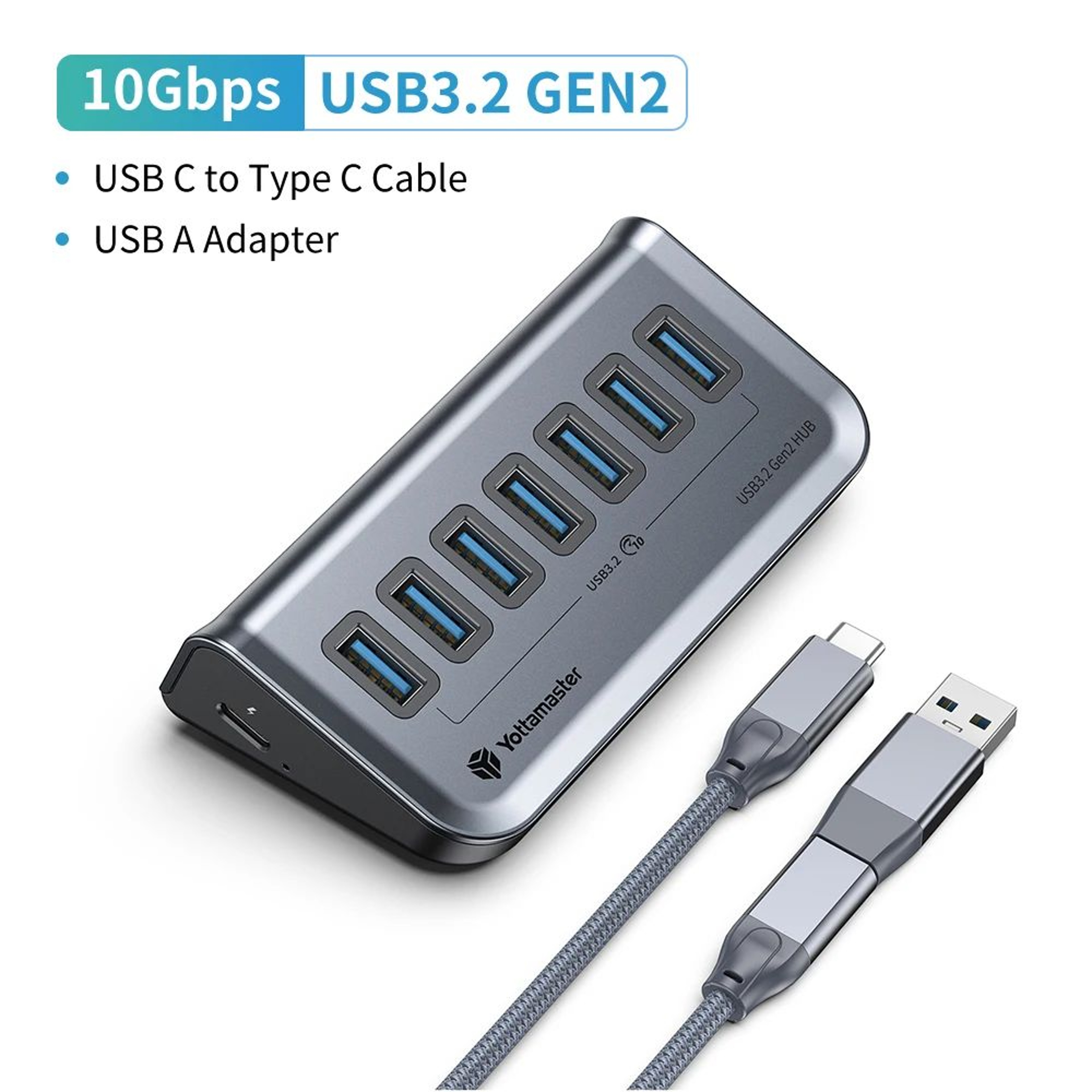 Yottamaster 7Port USBC 32 Hub  Powered 10Gbps USB Data Hub With 5V3A Adapter 9
