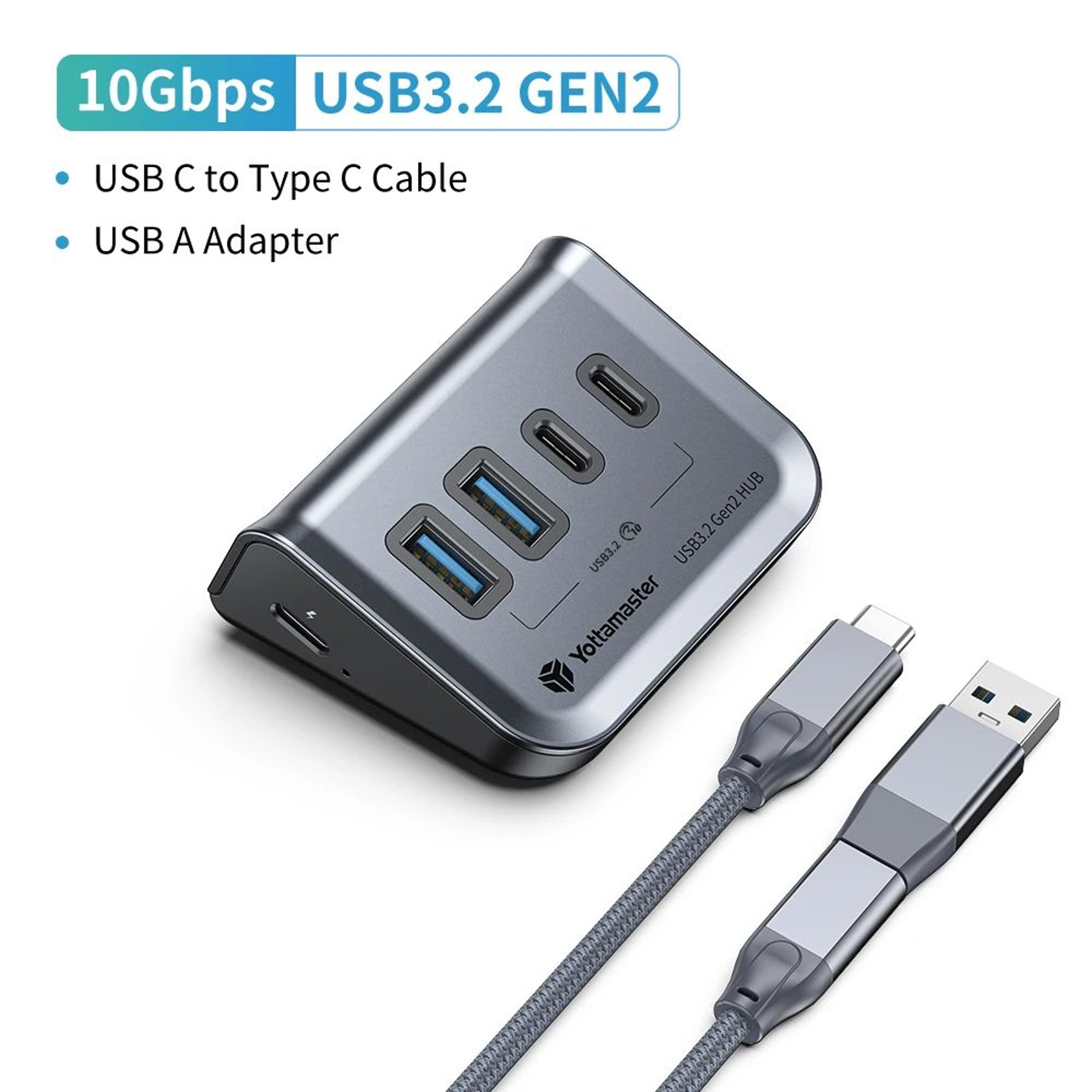 Yottamaster 7Port USBC 32 Hub  Powered 10Gbps USB Data Hub With 5V3A Adapter 10