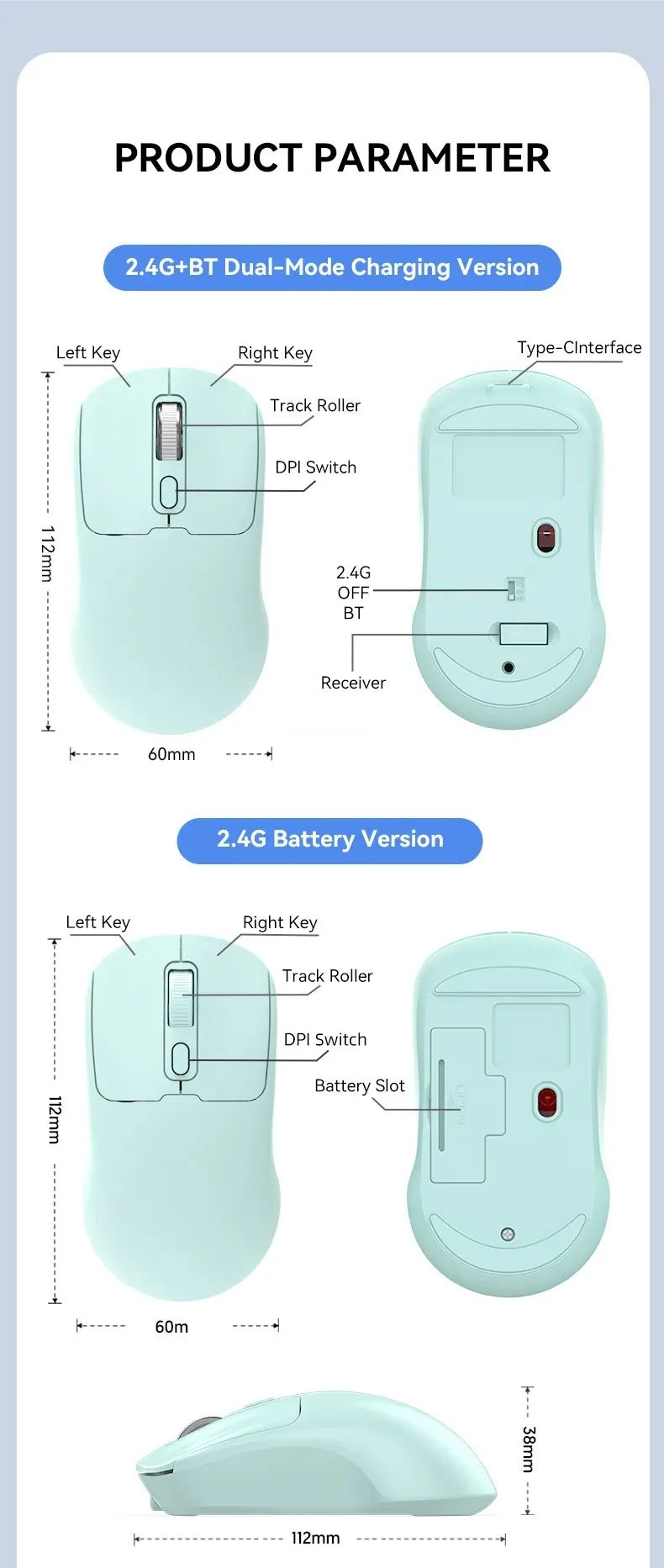 Dual Mode Bluetooth Wireless Mouse  Silent Rechargeable 24G Gaming  Office Mouse 3