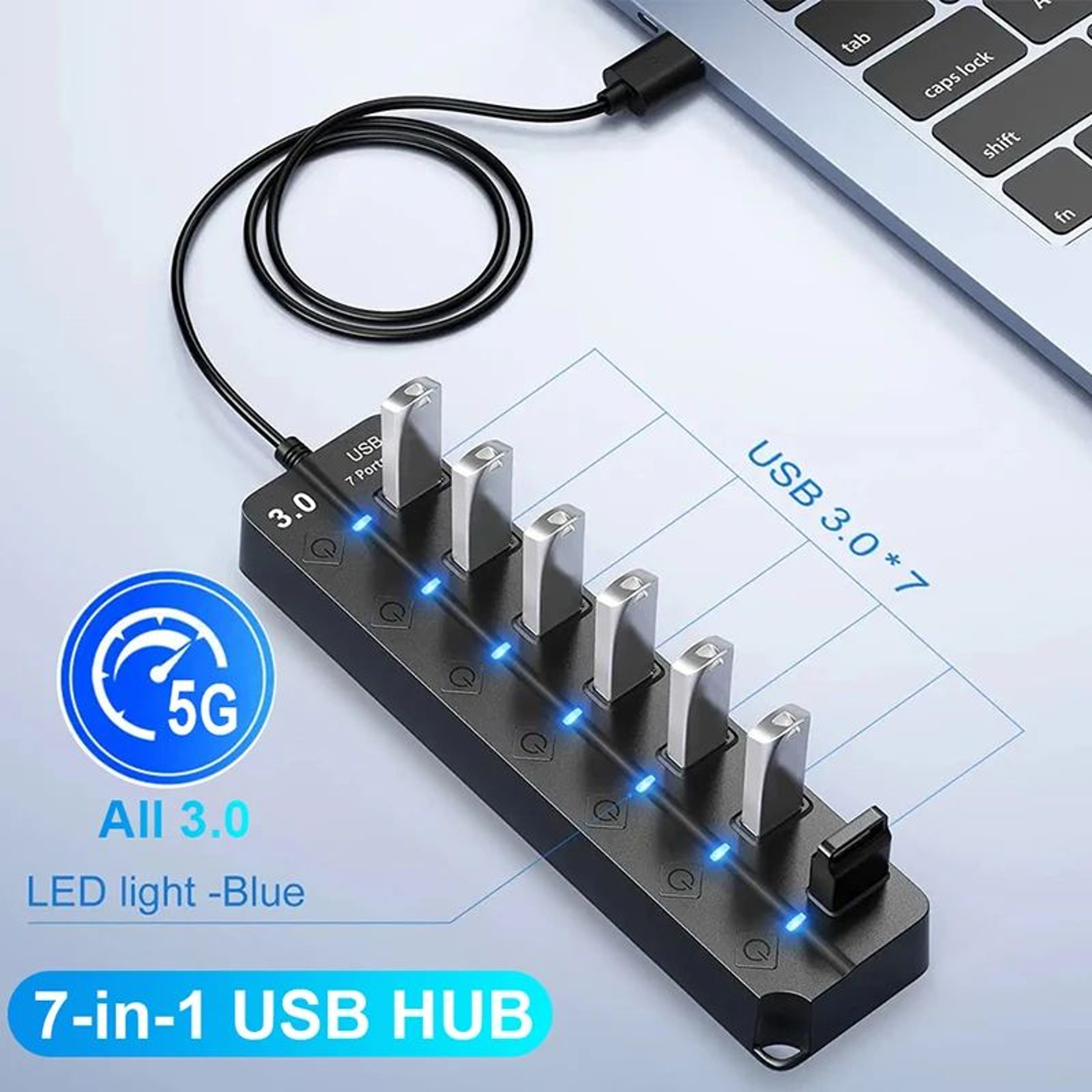 HighSpeed USB 30 MultiPort Hub With 100cm Cable For Laptop And PC 0