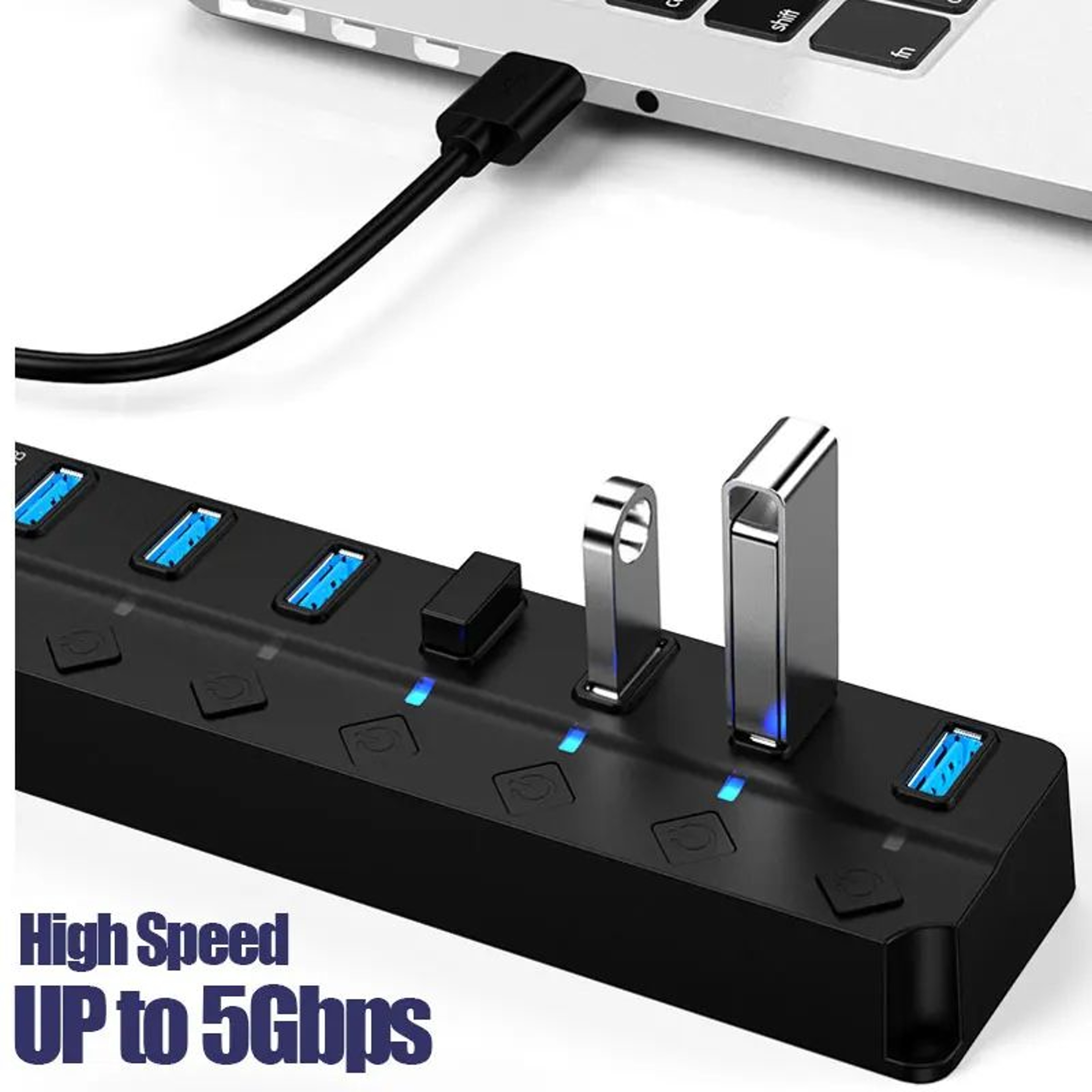 HighSpeed USB 30 MultiPort Hub With 100cm Cable For Laptop And PC 2