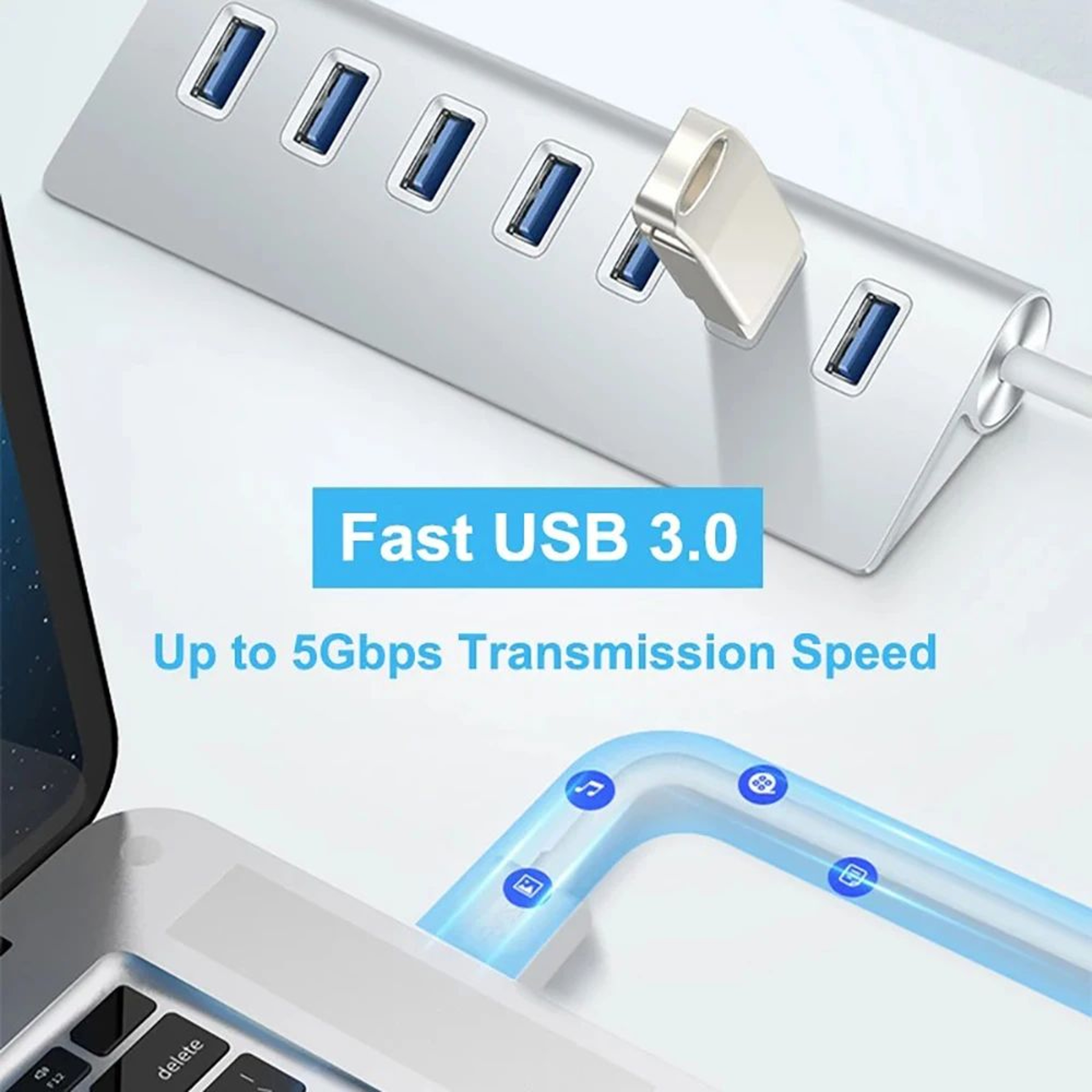 7Port Aluminum USB 30 Hub  HighSpeed 5Gbps MultiPort Splitter For Laptop And PC 1