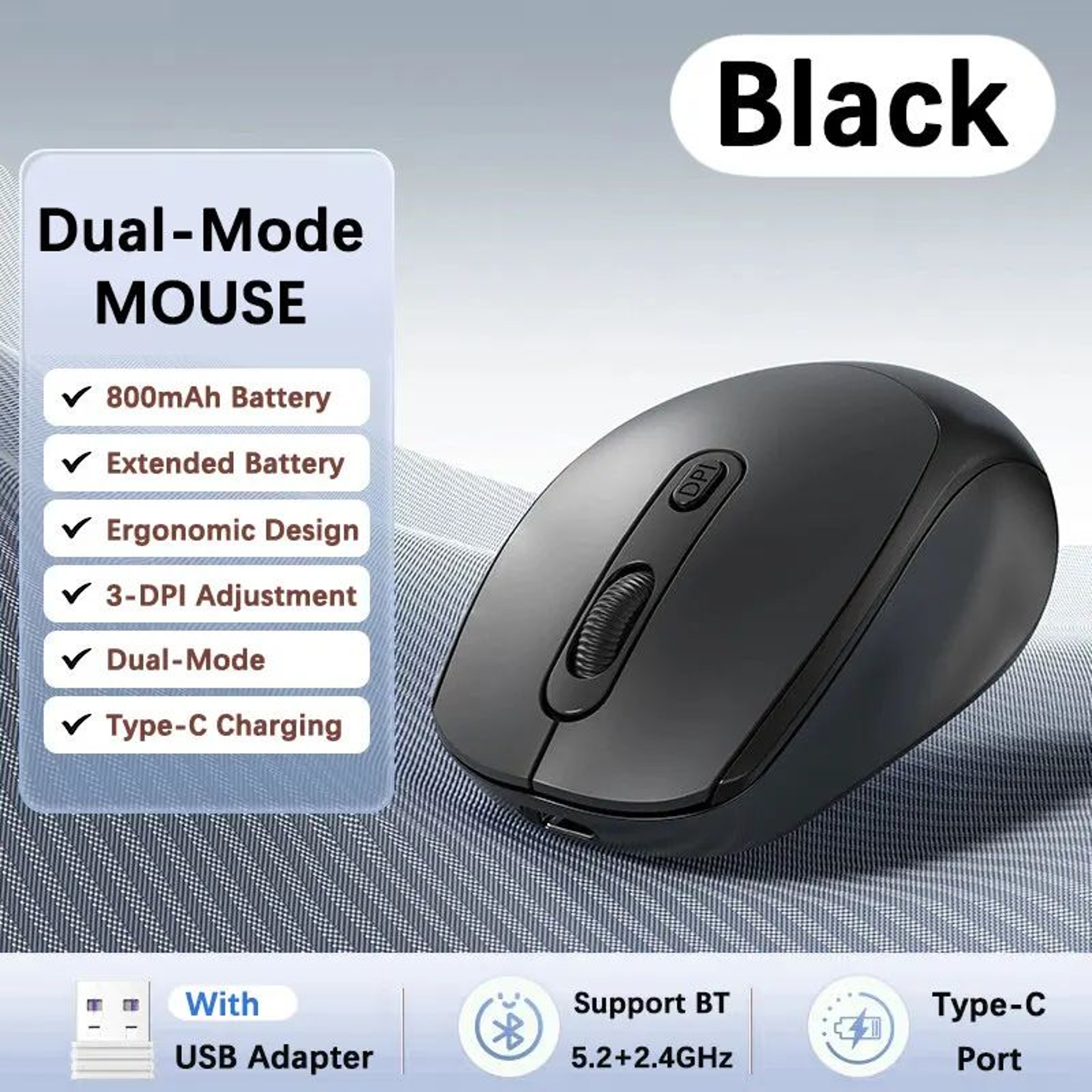ComfortFlow Dual Mode Ergonomic Wireless Mouse With Bluetooth  24GHz USB Receiver For Laptop  PC 0