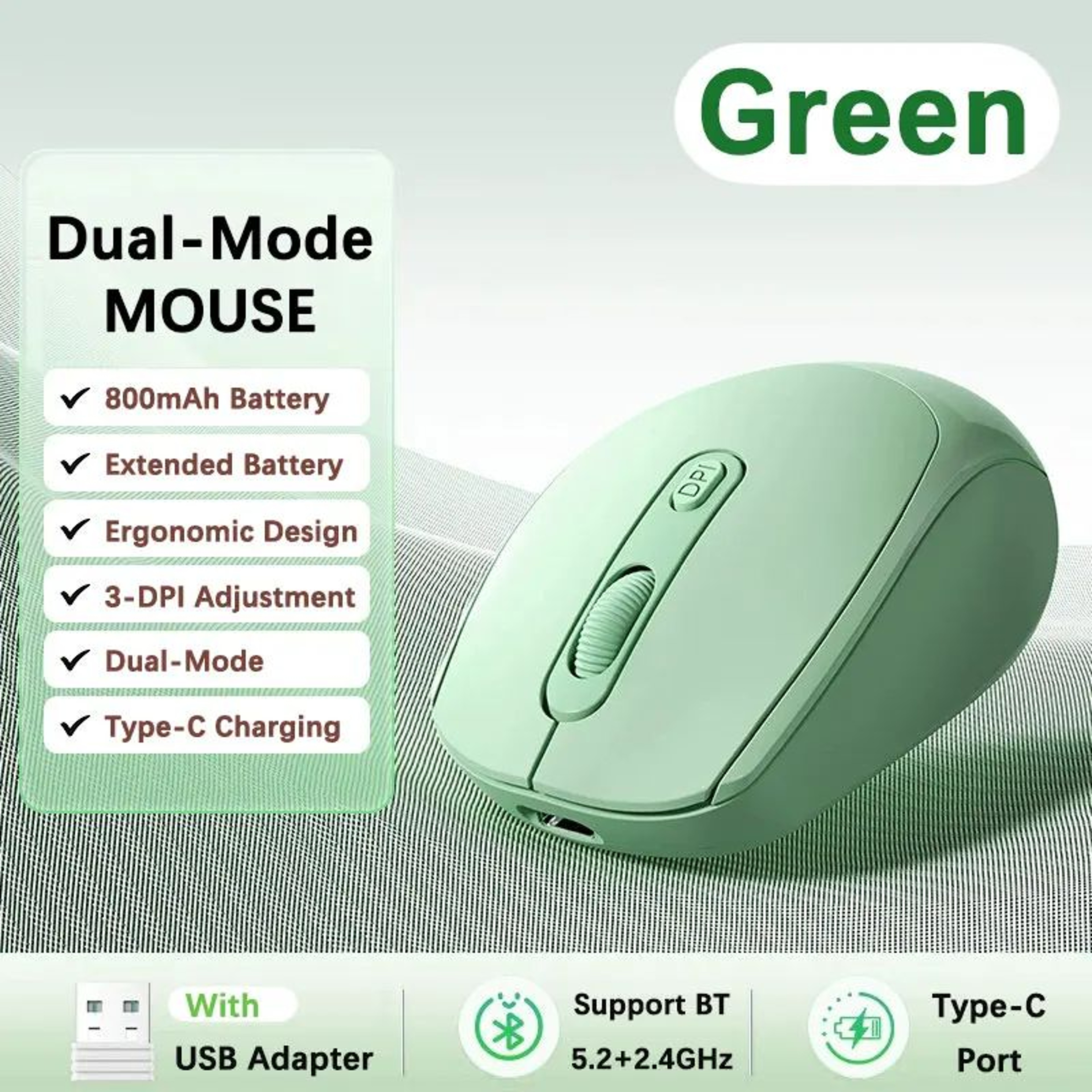 ComfortFlow Dual Mode Ergonomic Wireless Mouse With Bluetooth  24GHz USB Receiver For Laptop  PC 4