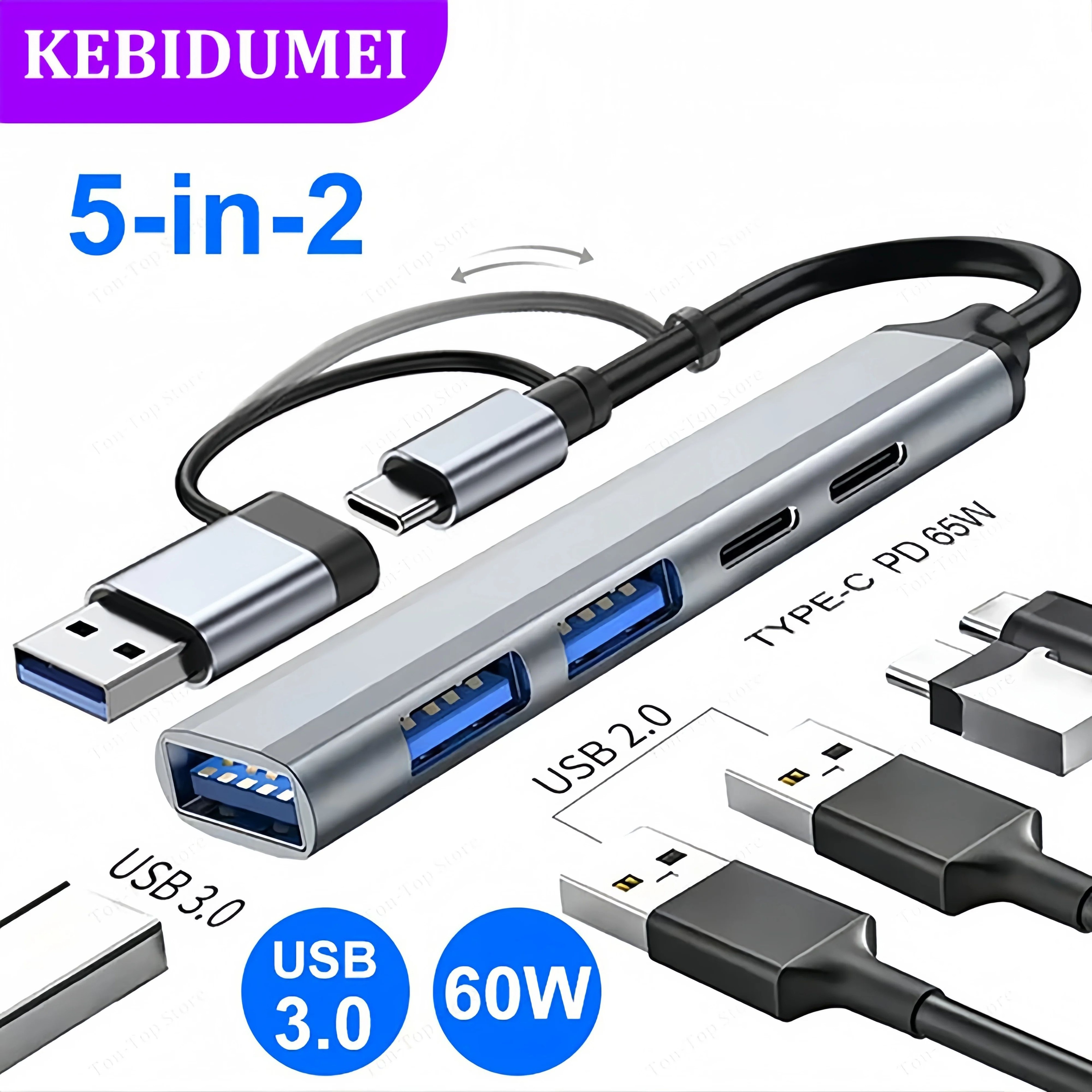 5in1 USB C Hub With 65W PD  MultiPort Type C To USB 30 Adapter For MacBook  Lenovo 0