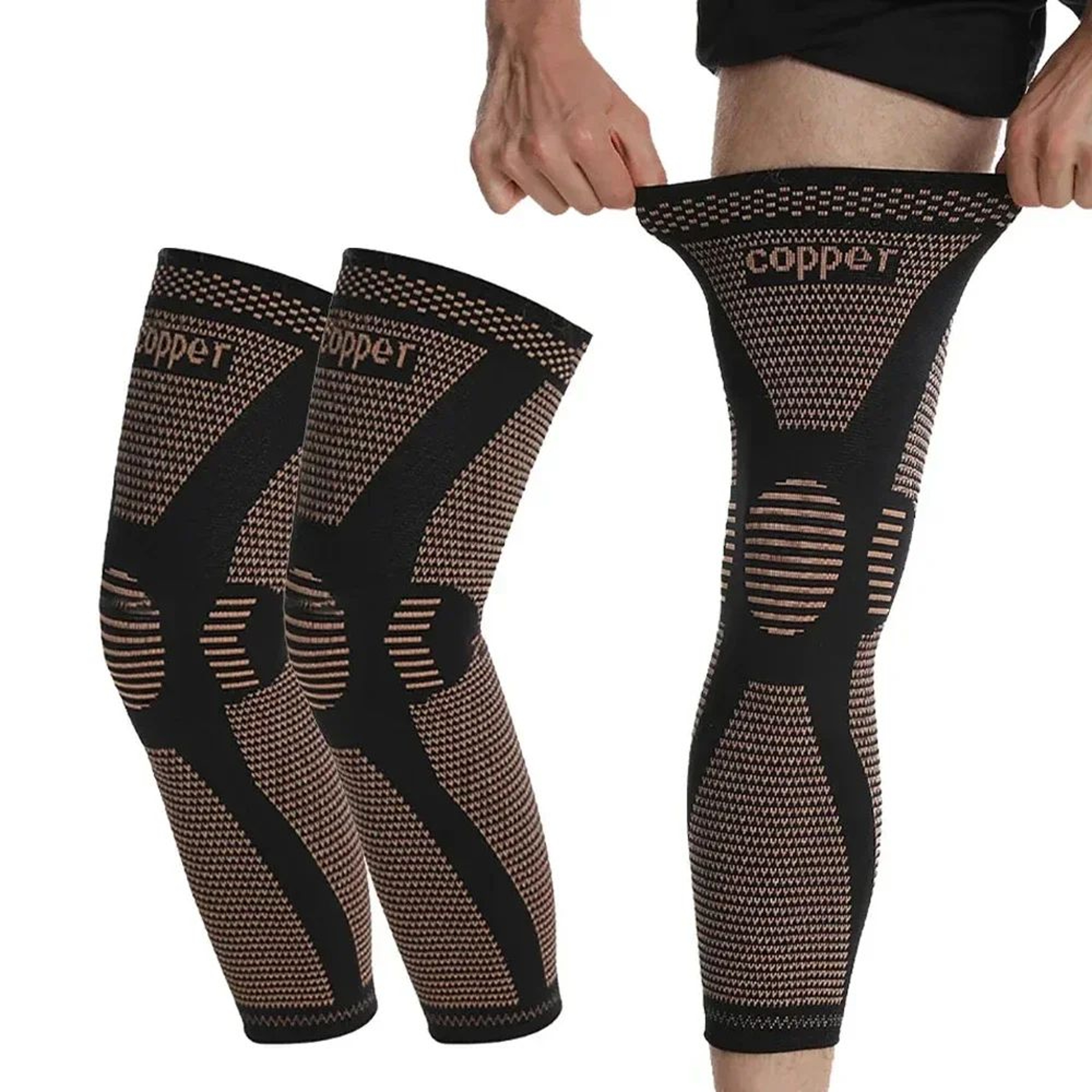 FlexRelief Copper Compression Leg Sleeve  Full Length Knee Support For Sports  Recovery 2