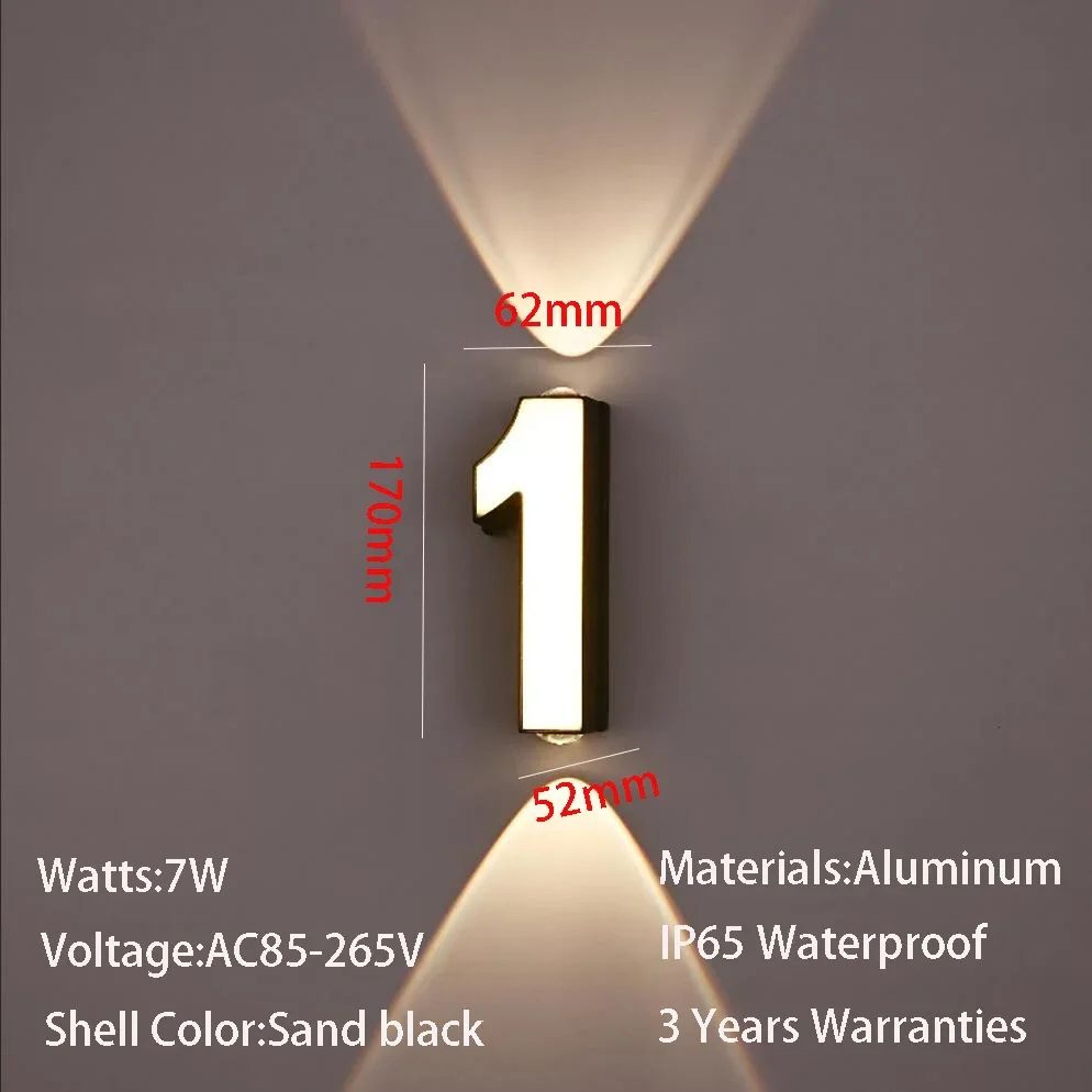 Modern 7W LED House Number Wall Lamp  IP65 Waterproof Aluminum Outdoor Light AC85265V 7