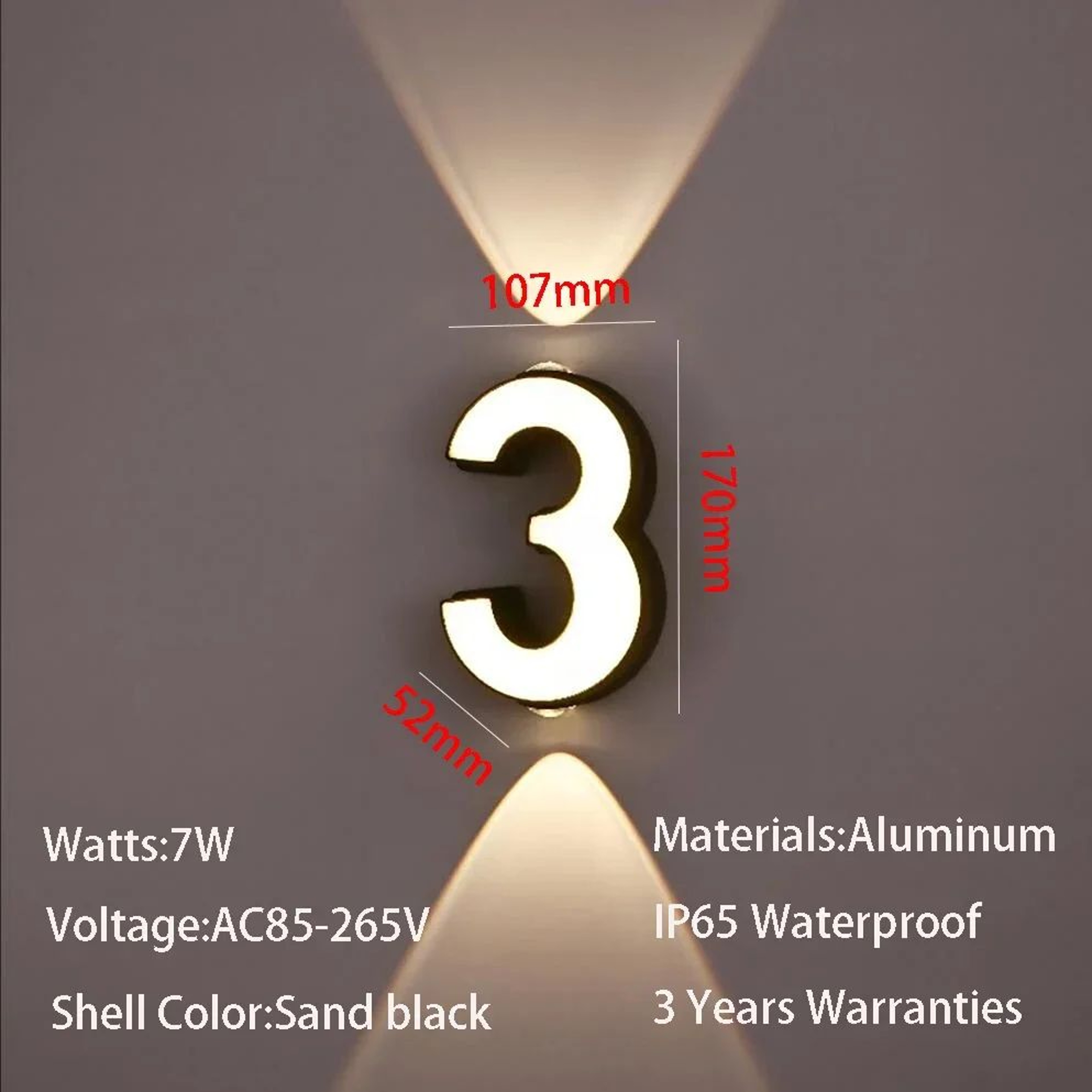 Modern 7W LED House Number Wall Lamp  IP65 Waterproof Aluminum Outdoor Light AC85265V 9