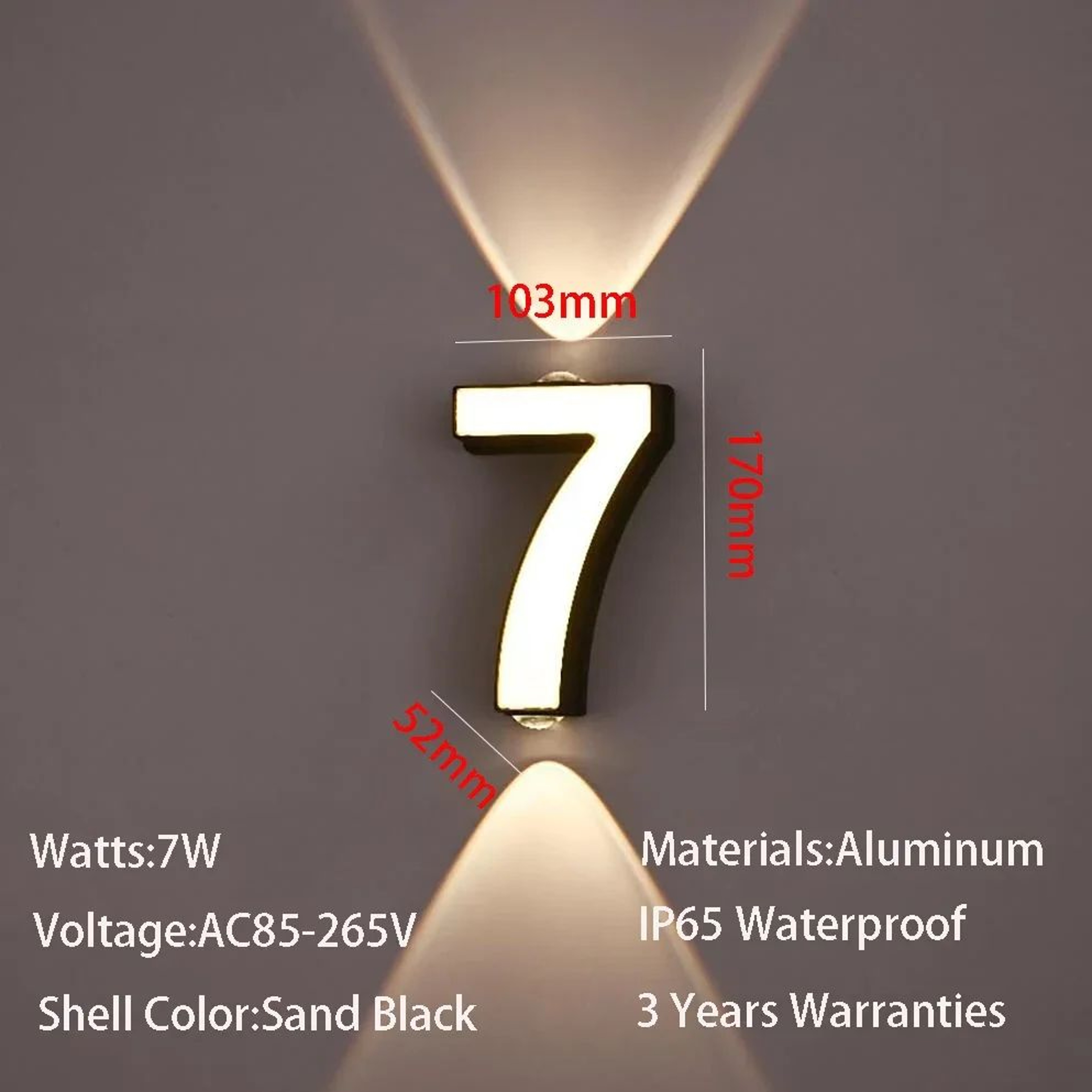 Modern 7W LED House Number Wall Lamp  IP65 Waterproof Aluminum Outdoor Light AC85265V 13