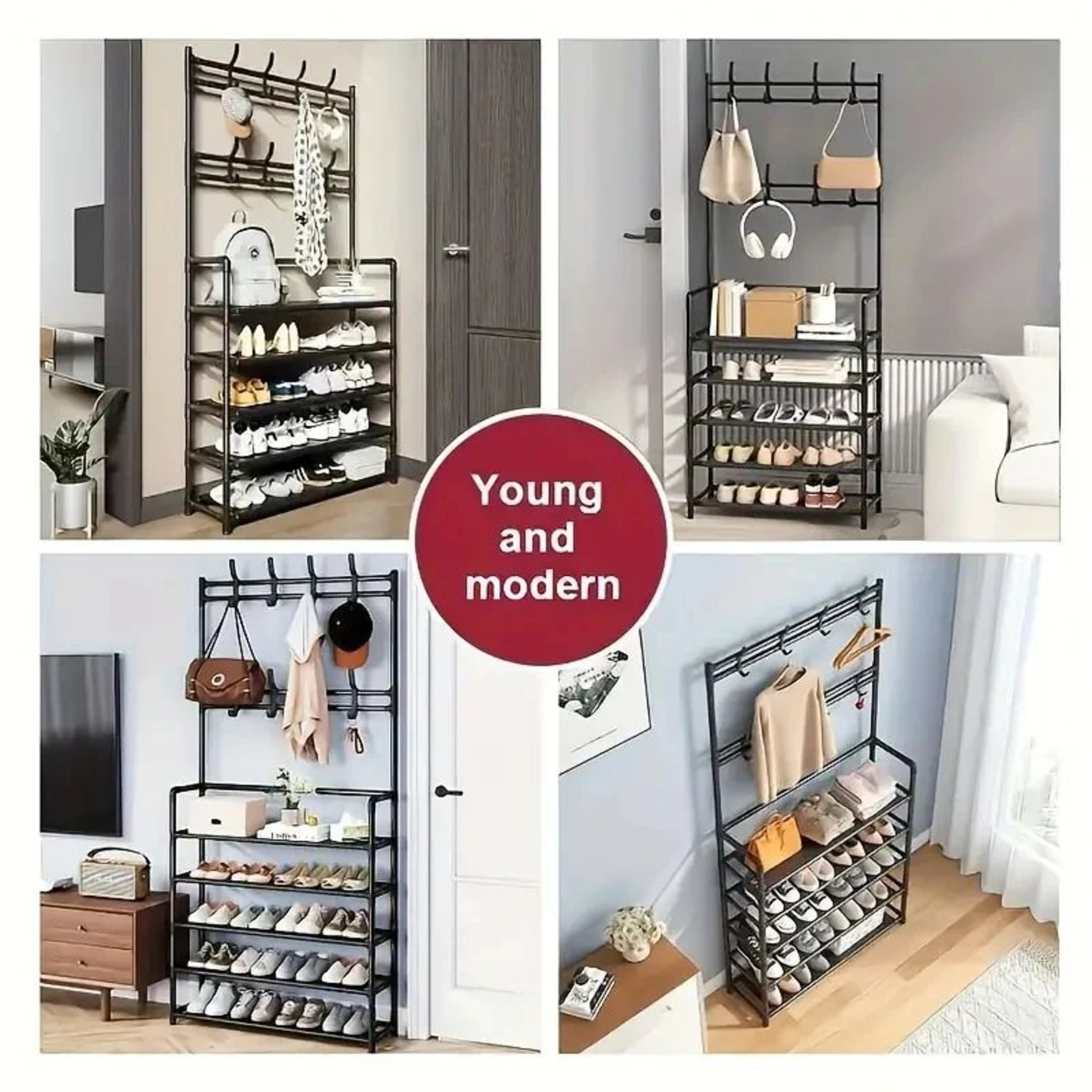 AllinOne Entryway Coat Rack And Shoe Storage Organizer With Hooks And Shelves 1