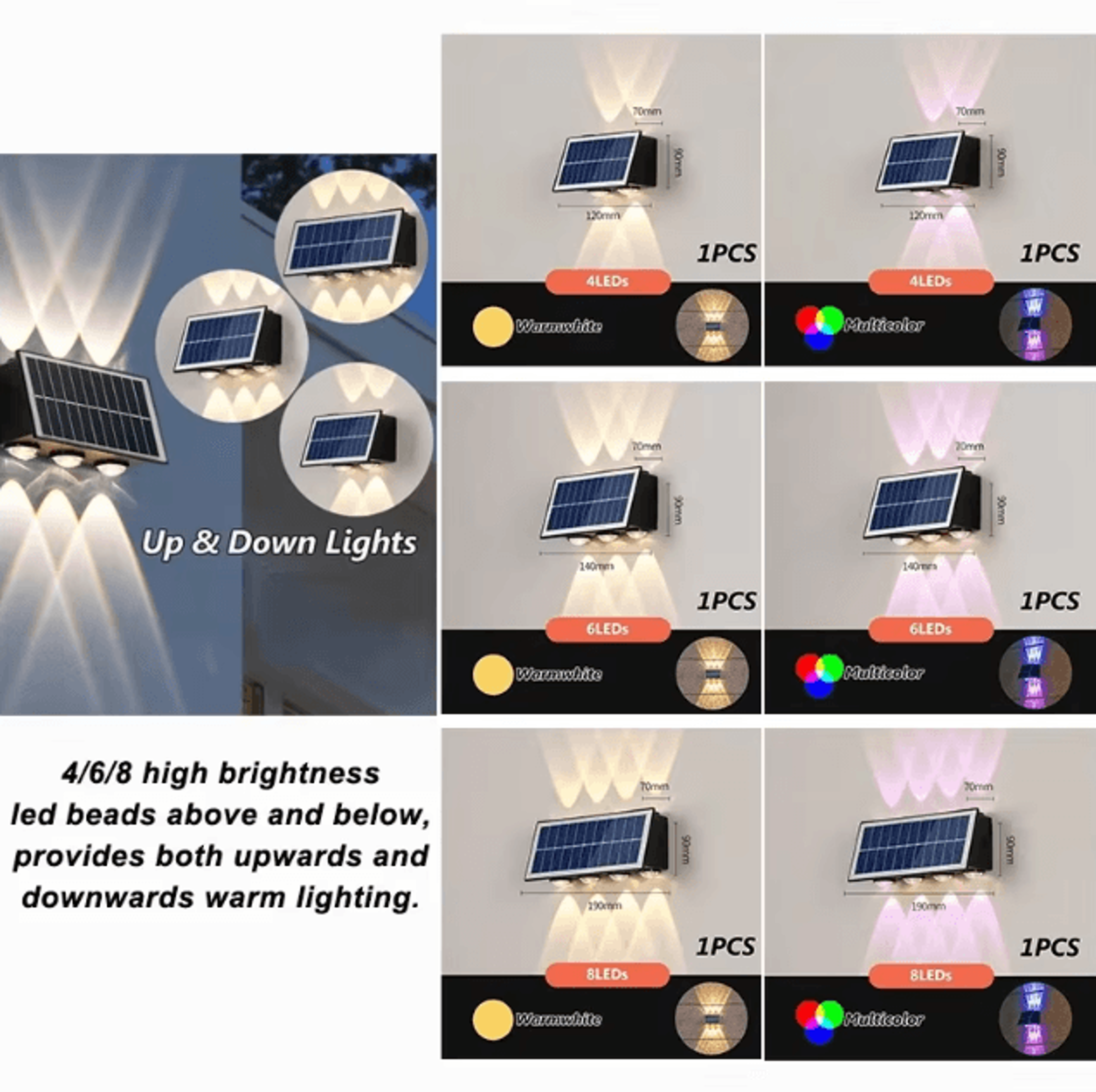 Solar Powered Up  Down LED Wall Spotlight  Waterproof Garden  Balcony Outdoor Light 2