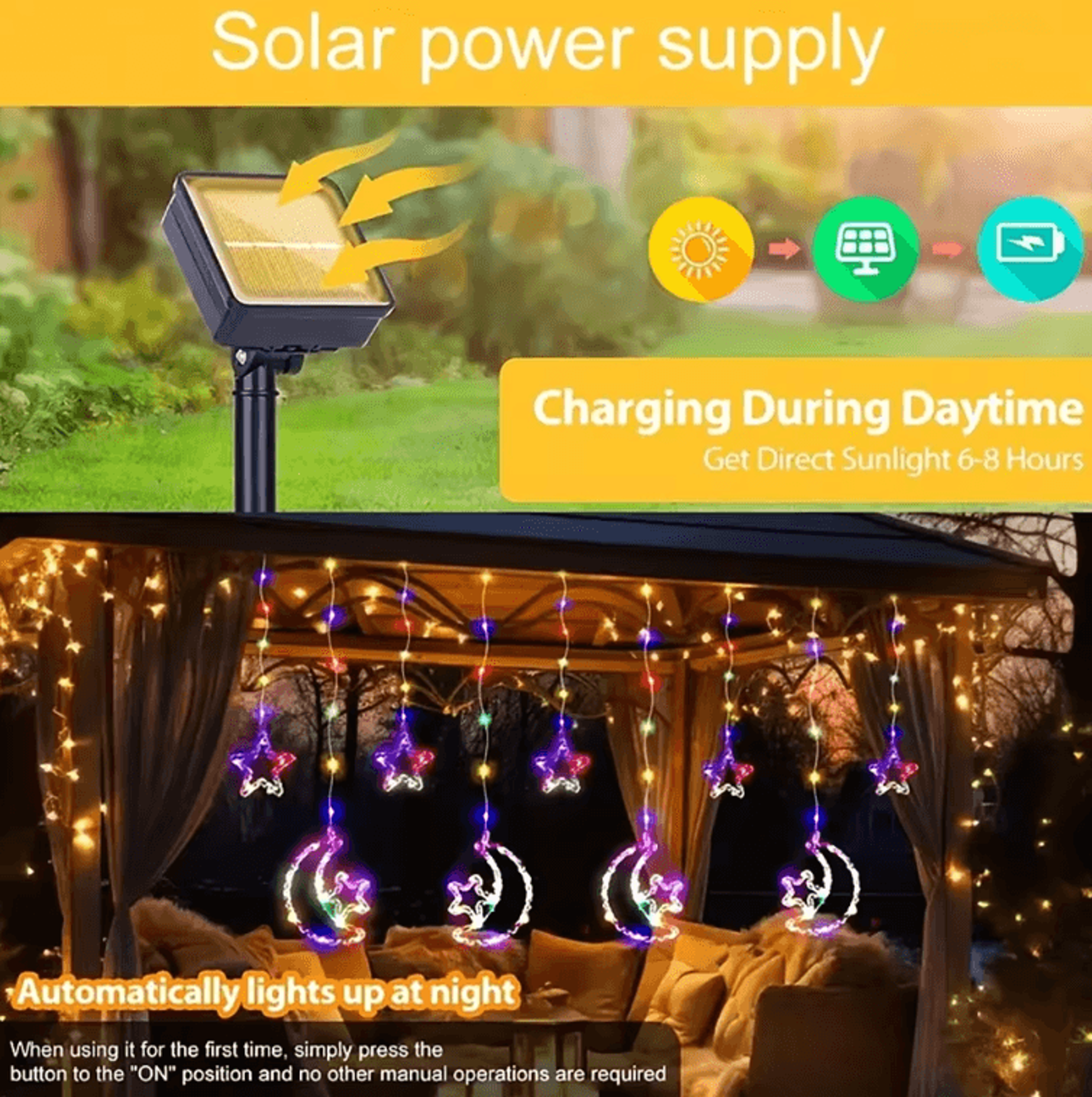 Solar Star  Moon Curtain String Lights  Waterproof Fairy Lights For Garden  Party Decor 0
