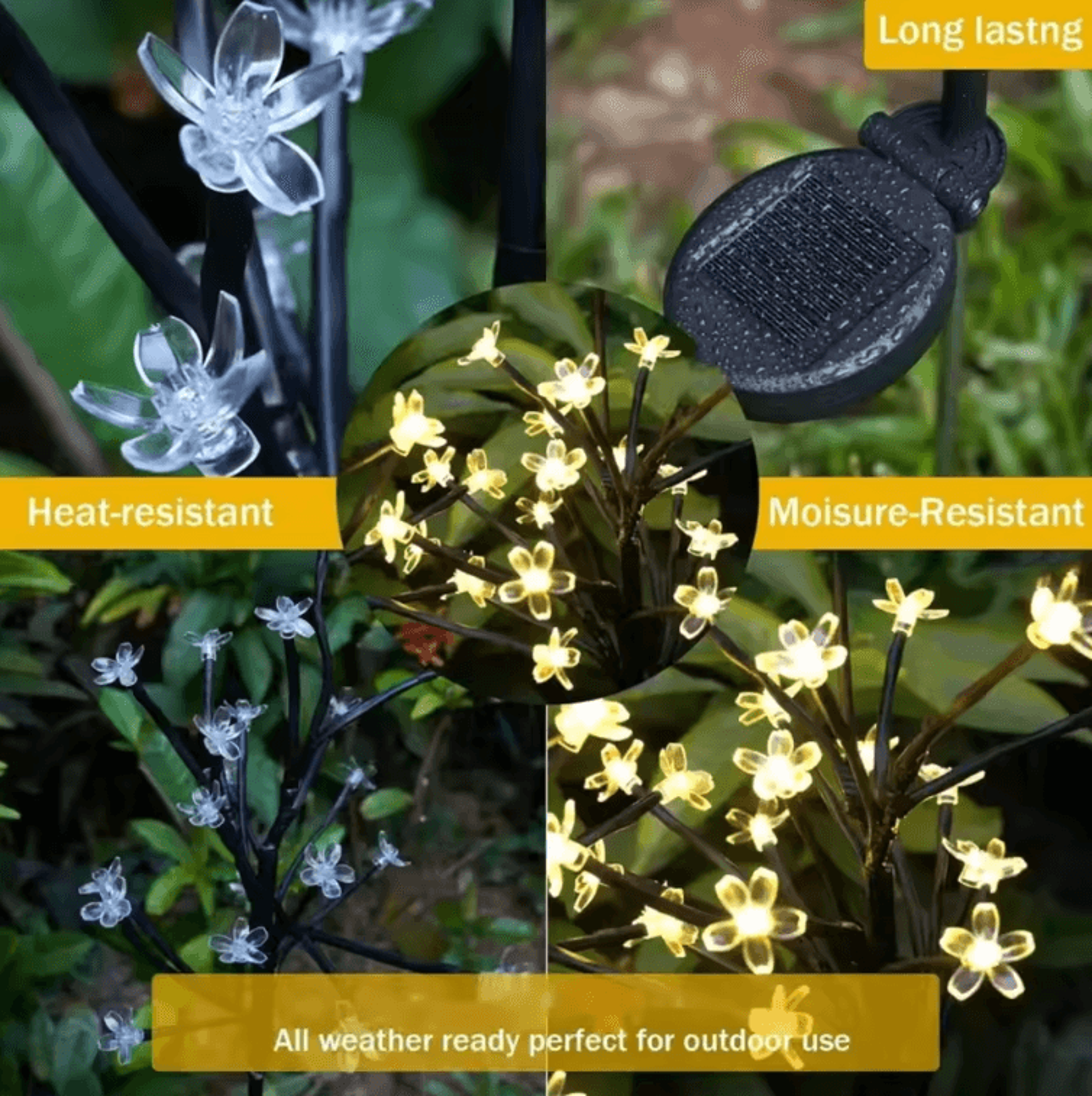 Solar Cherry Blossom Branch Lights  Waterproof LED Garden Fairy Lights With 2 Lighting Modes 1