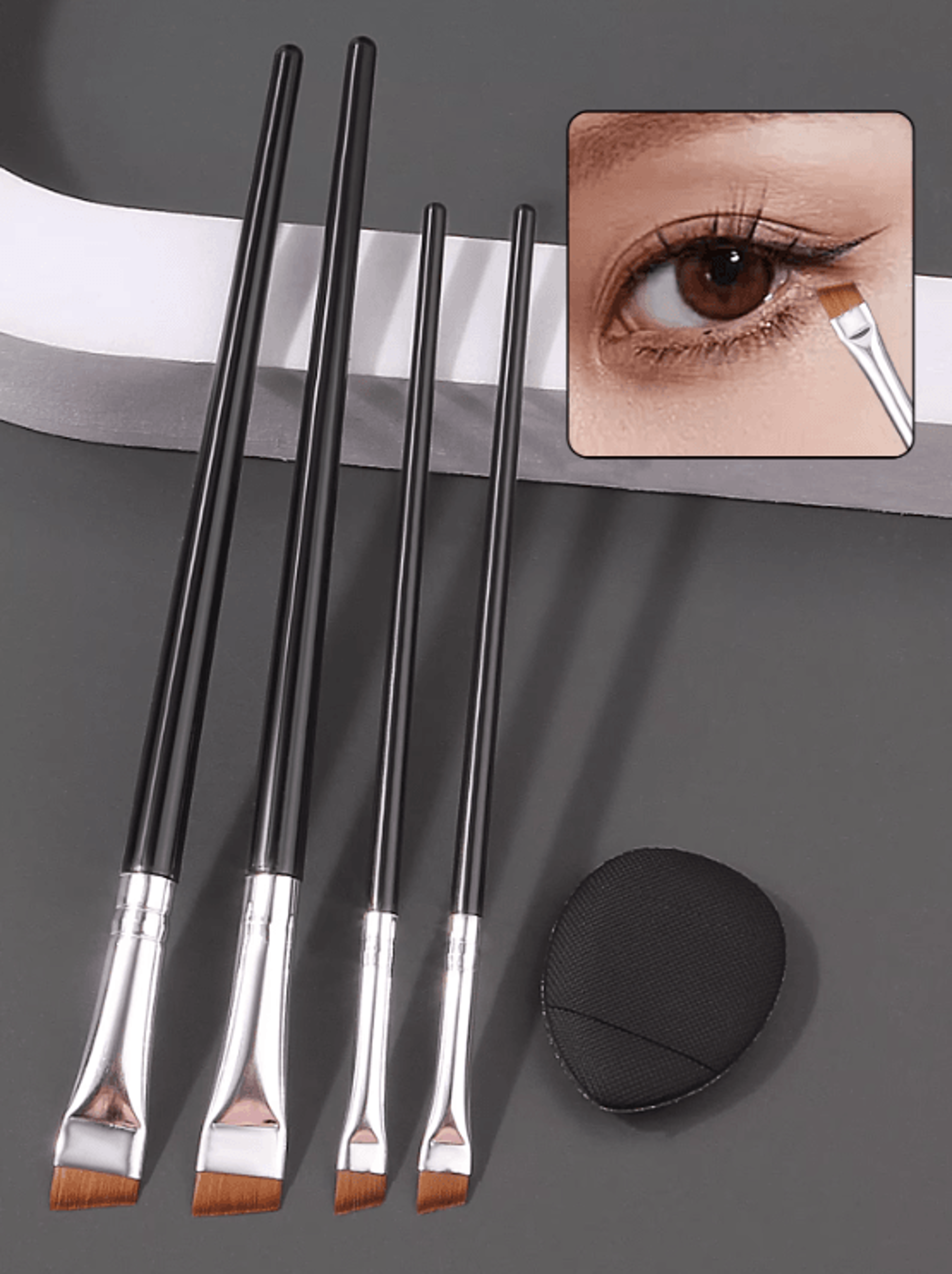 PrecisionPro 4 Piece Ultra Thin Eyeliner Brush Set With Mini Concealer Puff 3