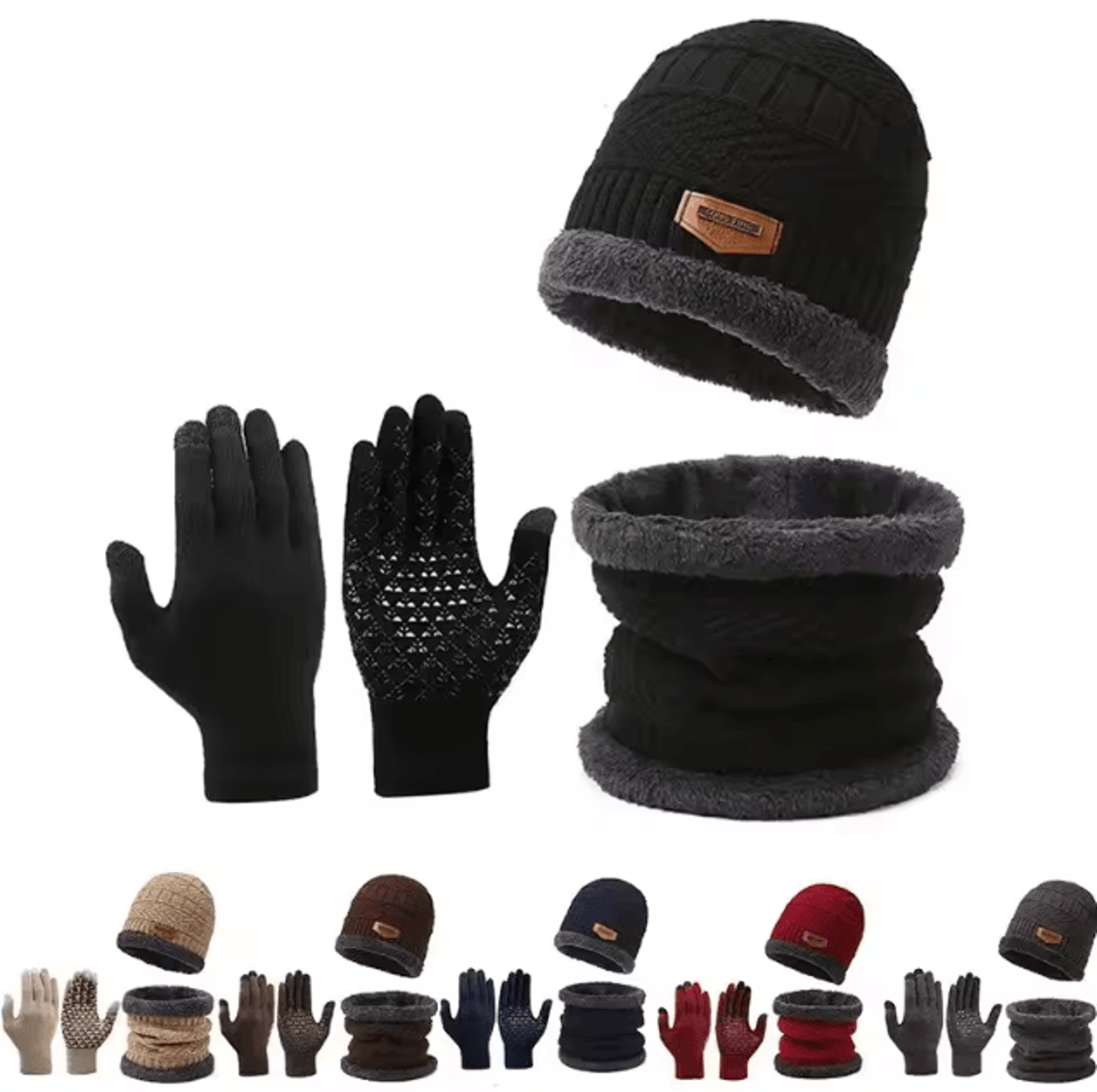 Windproof Winter Hat Scarf And Gloves Set With Cashmere Lining For Full Cold Protection 0