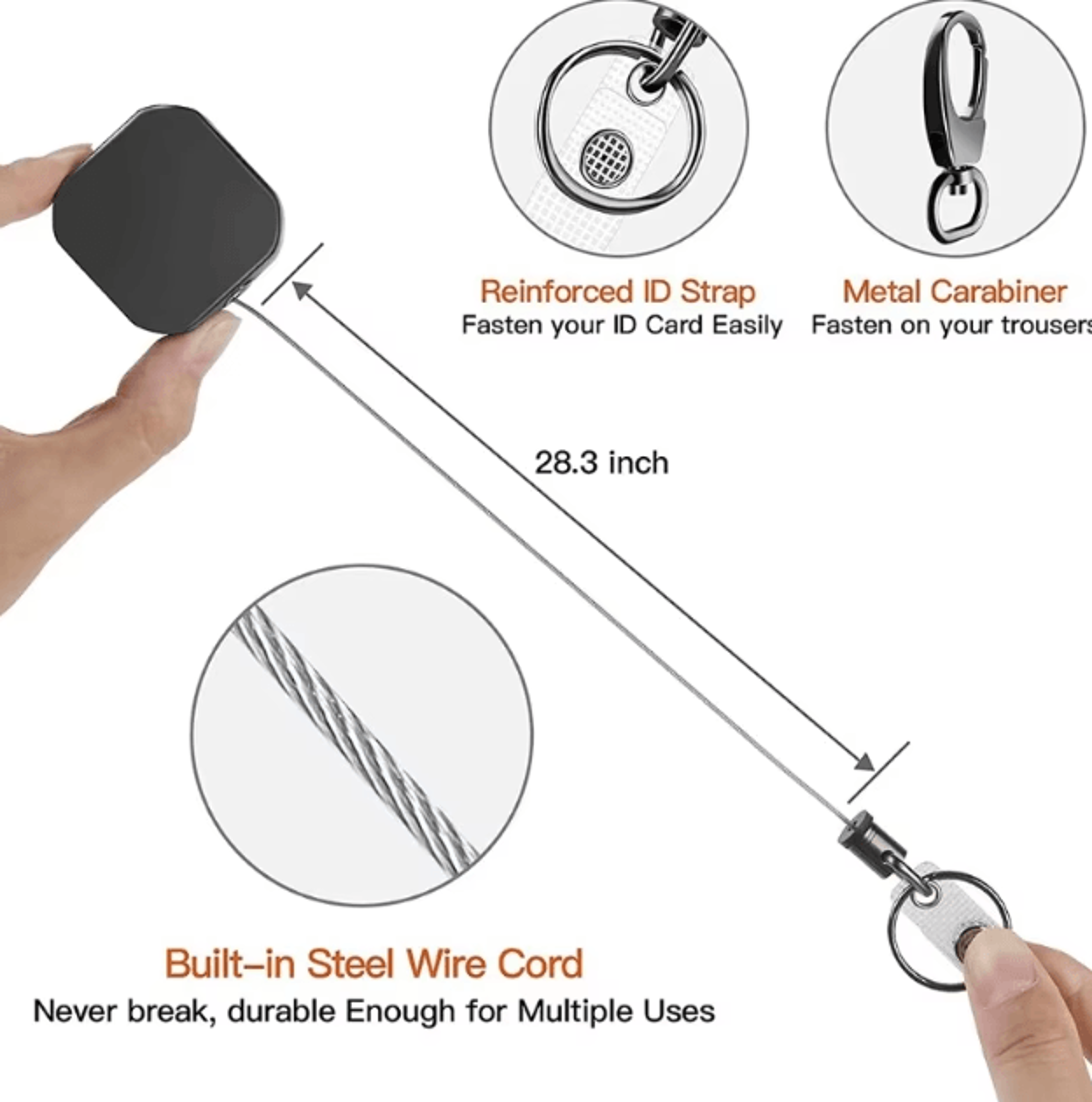 Retractable AntiLost Keychain With Easy Pull Buckle Durable Belt Clip Badge Reel 2